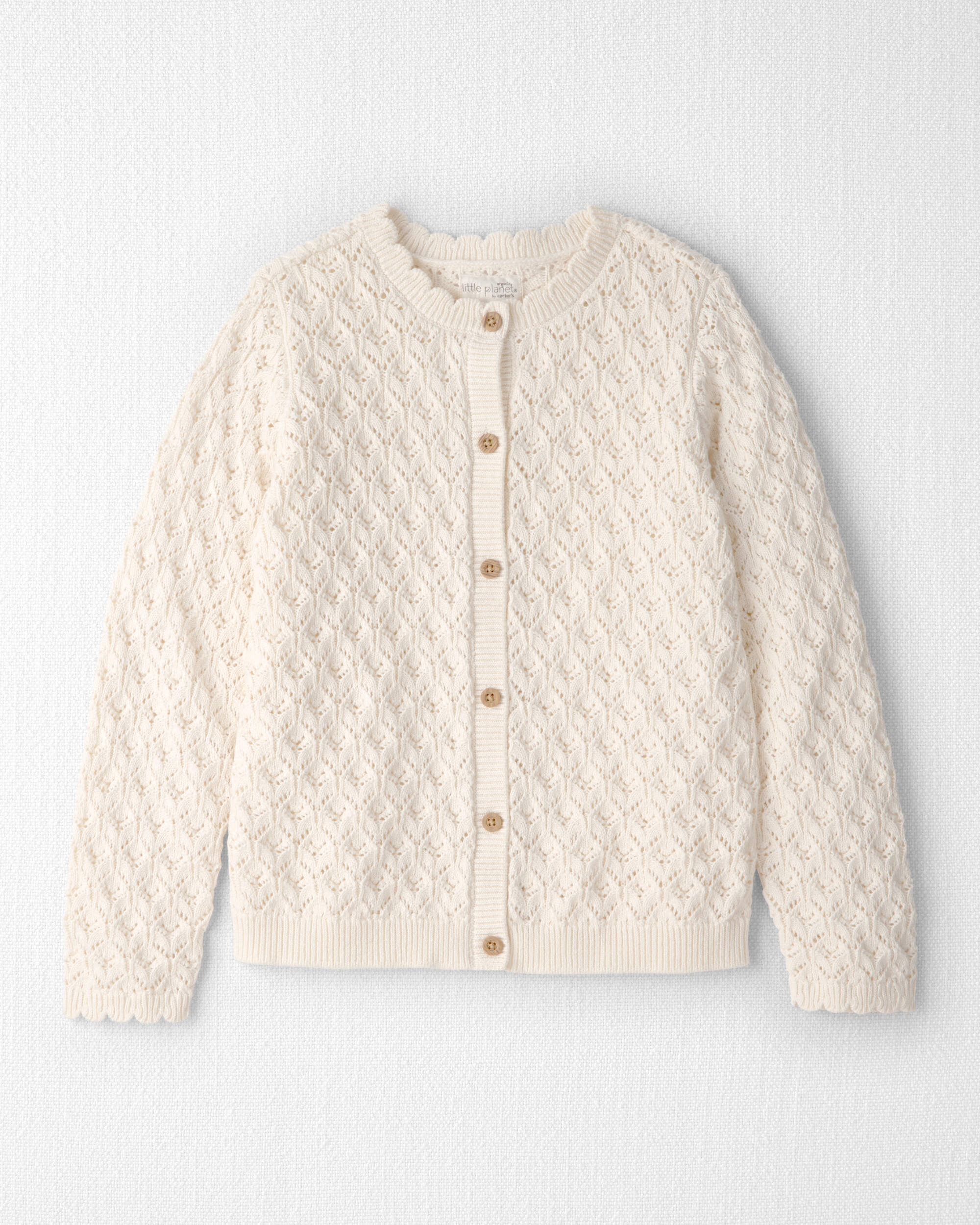 Girls Organic Cotton Pointelle Sweater Cardigan