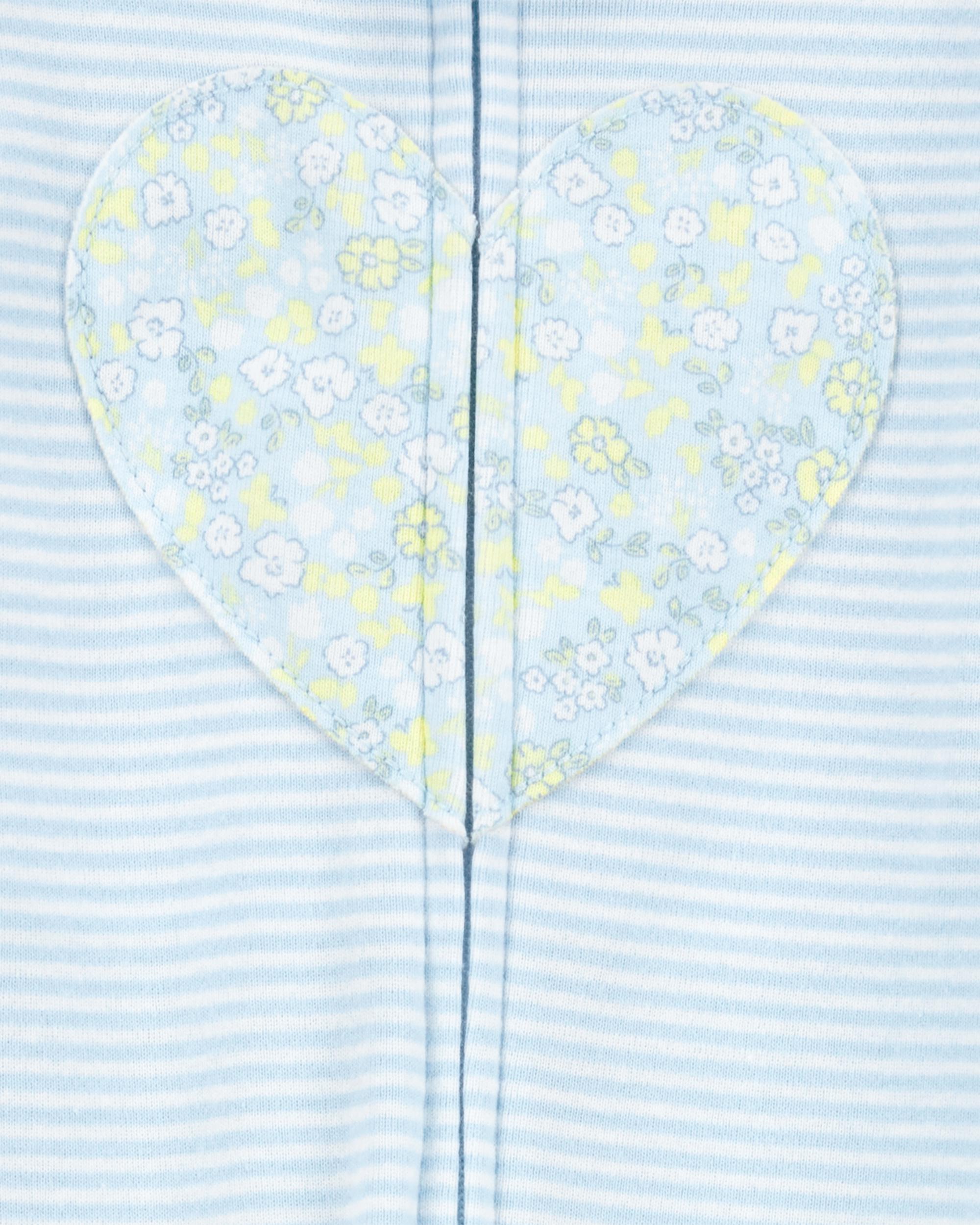 Toddler Girl Heart Striped Snug Fit Cotton Footie 1-Piece Pyjamas - Blue