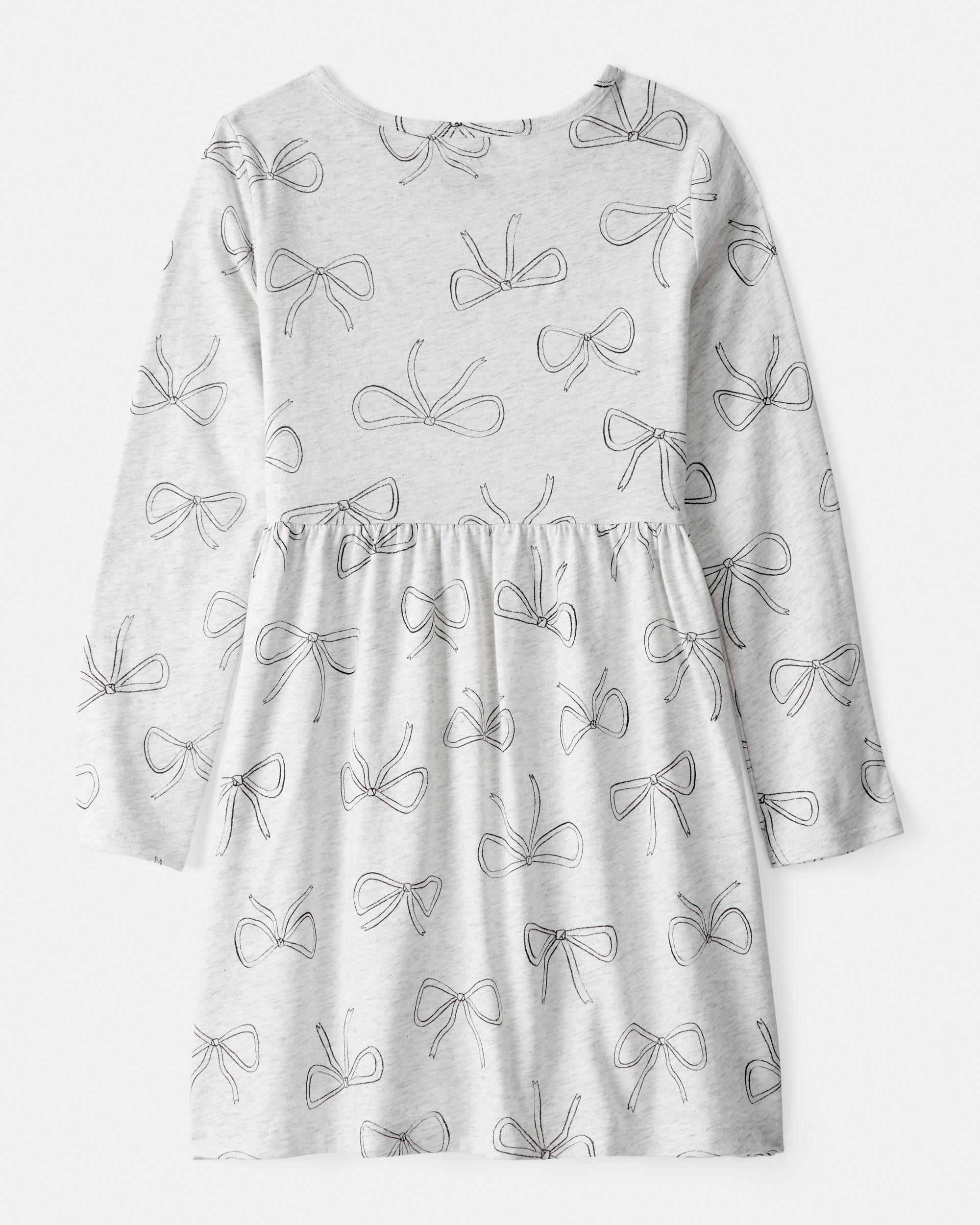 Girls Bow Print Long Sleeve Cotton Dress - Grey