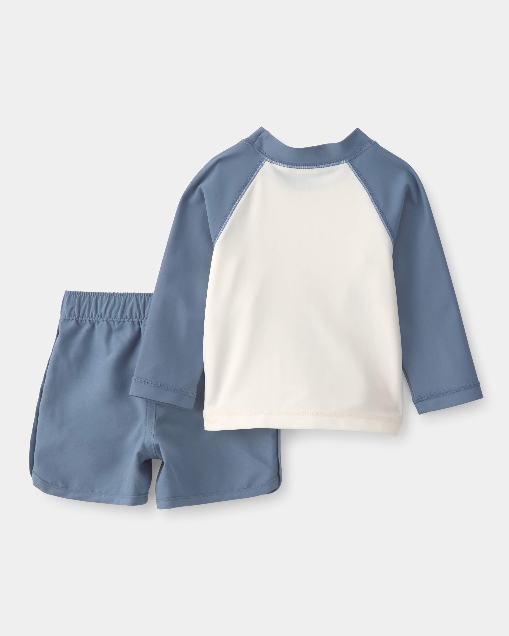 Baby Boy 3-Piece Palm Tree Solid Long-Sleeve Rashguard Swimsuit Set - Blue/White