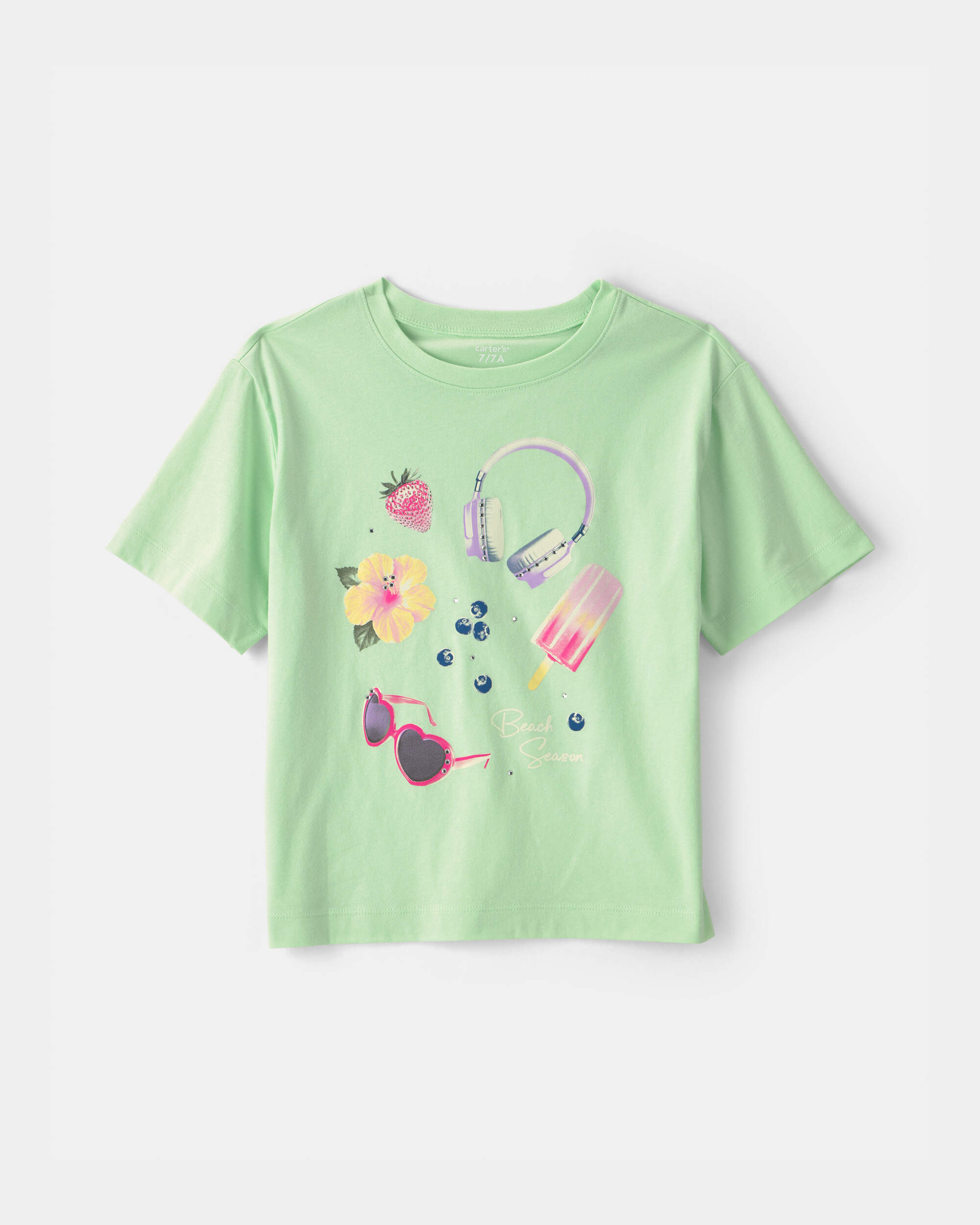 Girls 'Beach Season' Summer Graphic Tee - Green