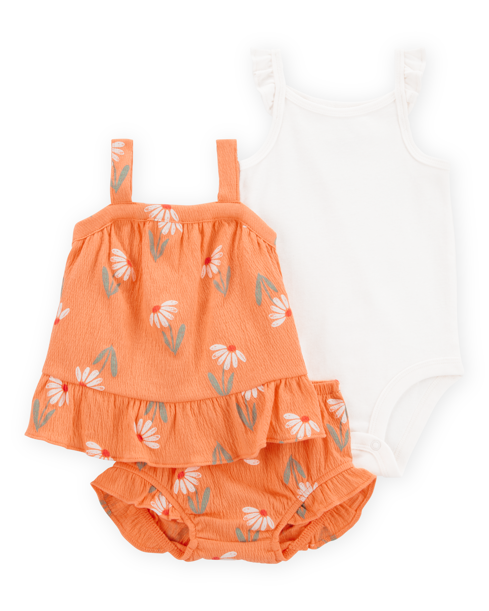 Baby 3-Piece Floral  Outfit Set - Orange/White