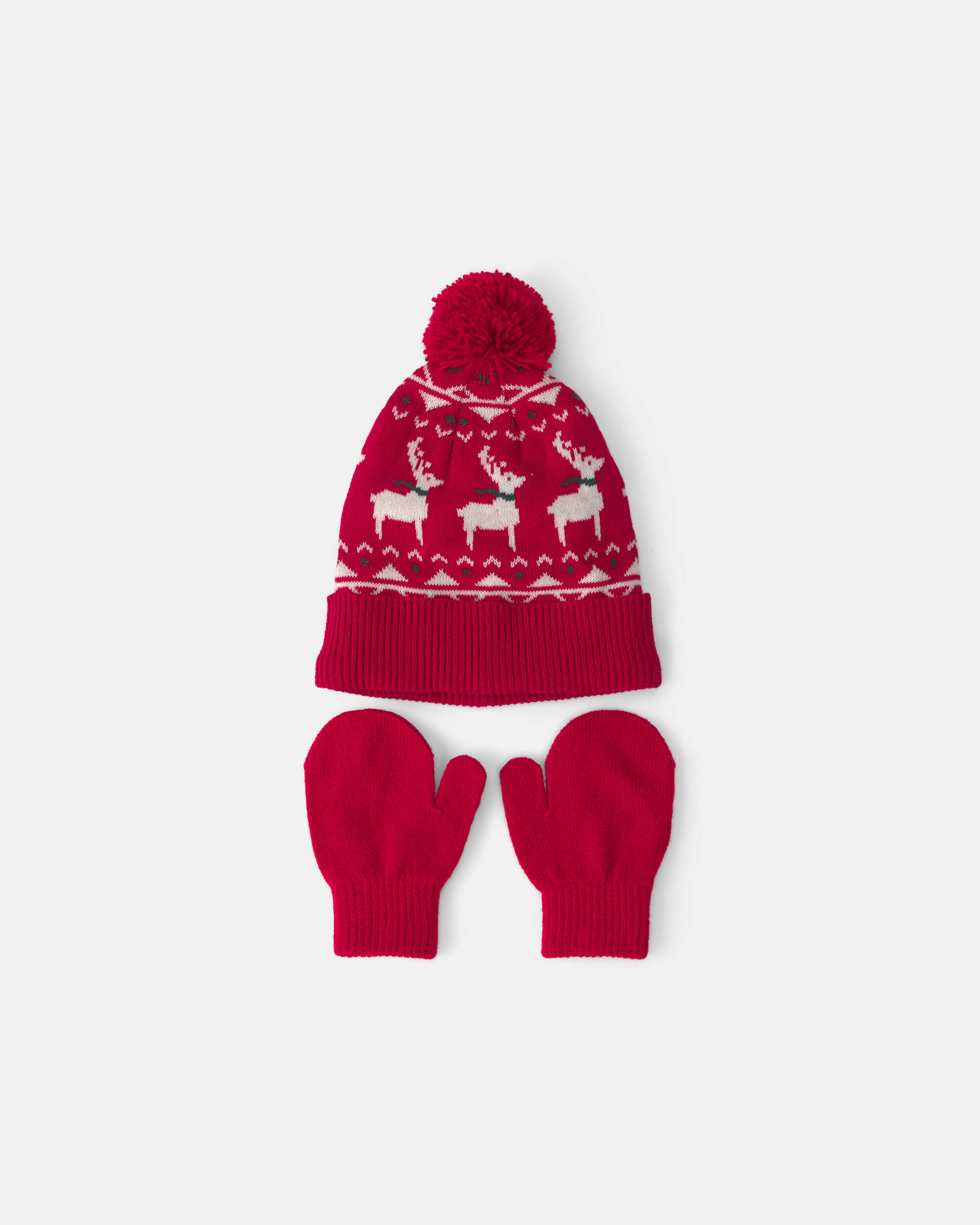 Toddler 2-Piece Fair Isle Christmas Beanie & Glove Set - Red