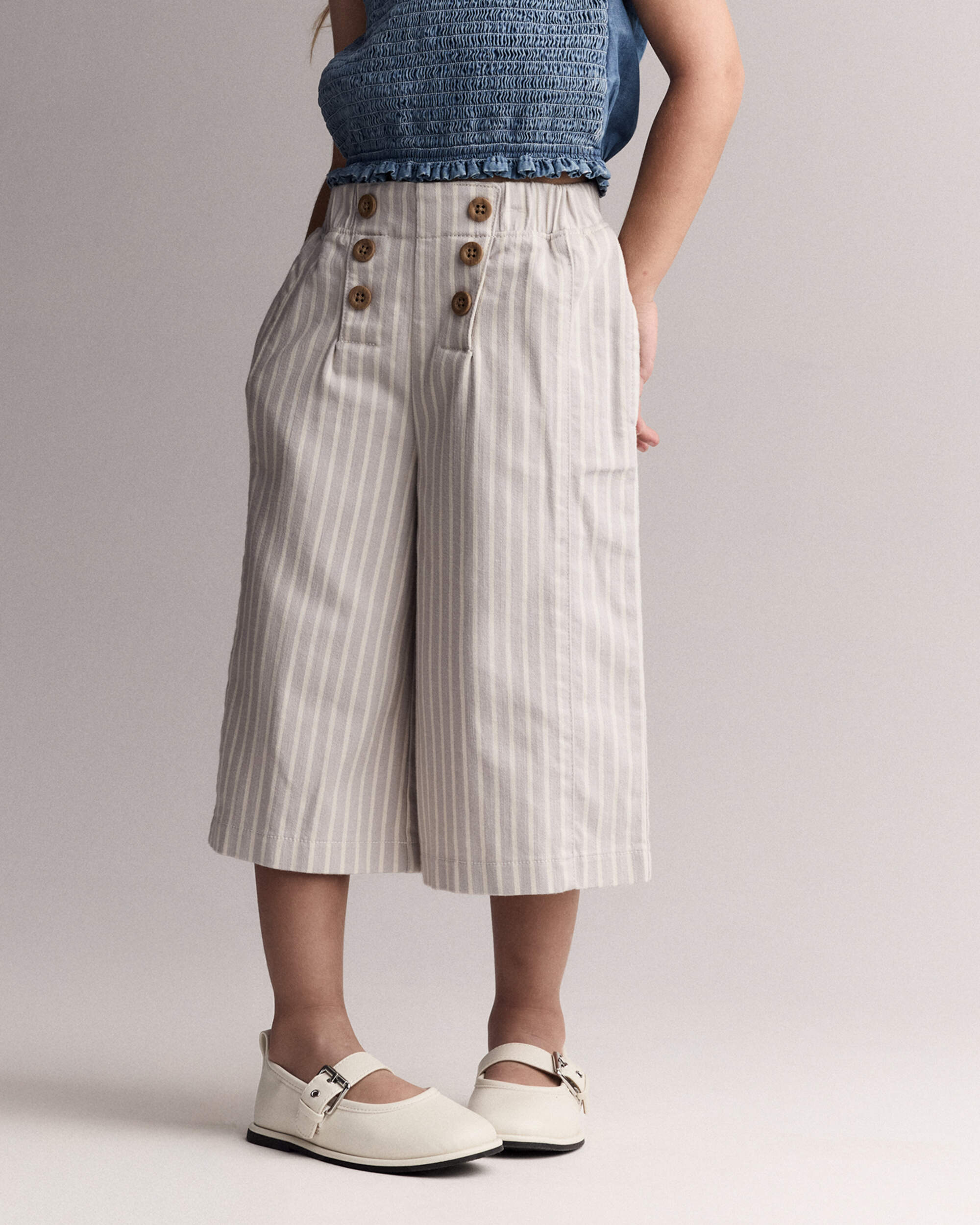 Toddler Girl Sailor Pant Stripes - Cream/Grey