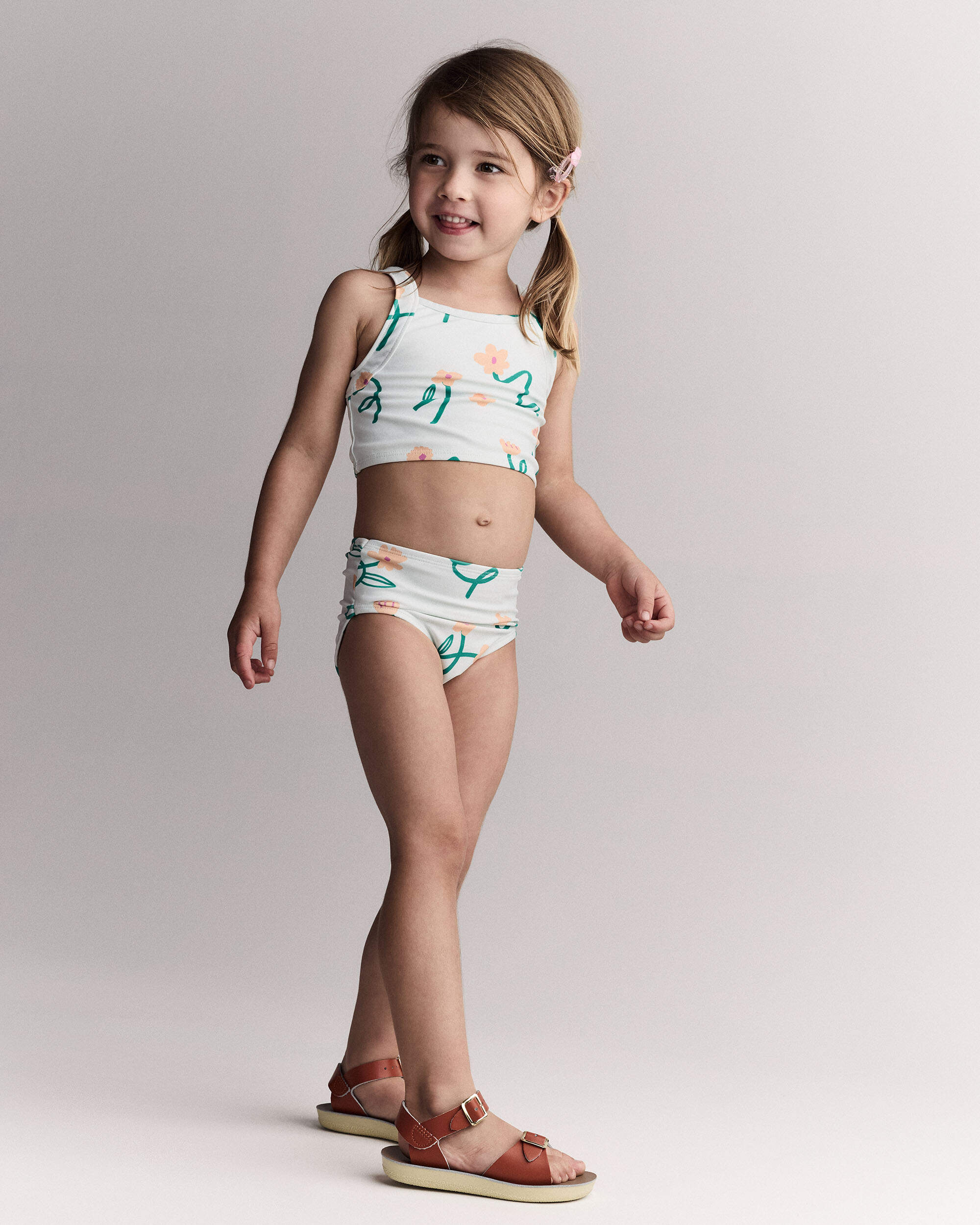 Toddler Girl Tankini Floral Print - Light Green