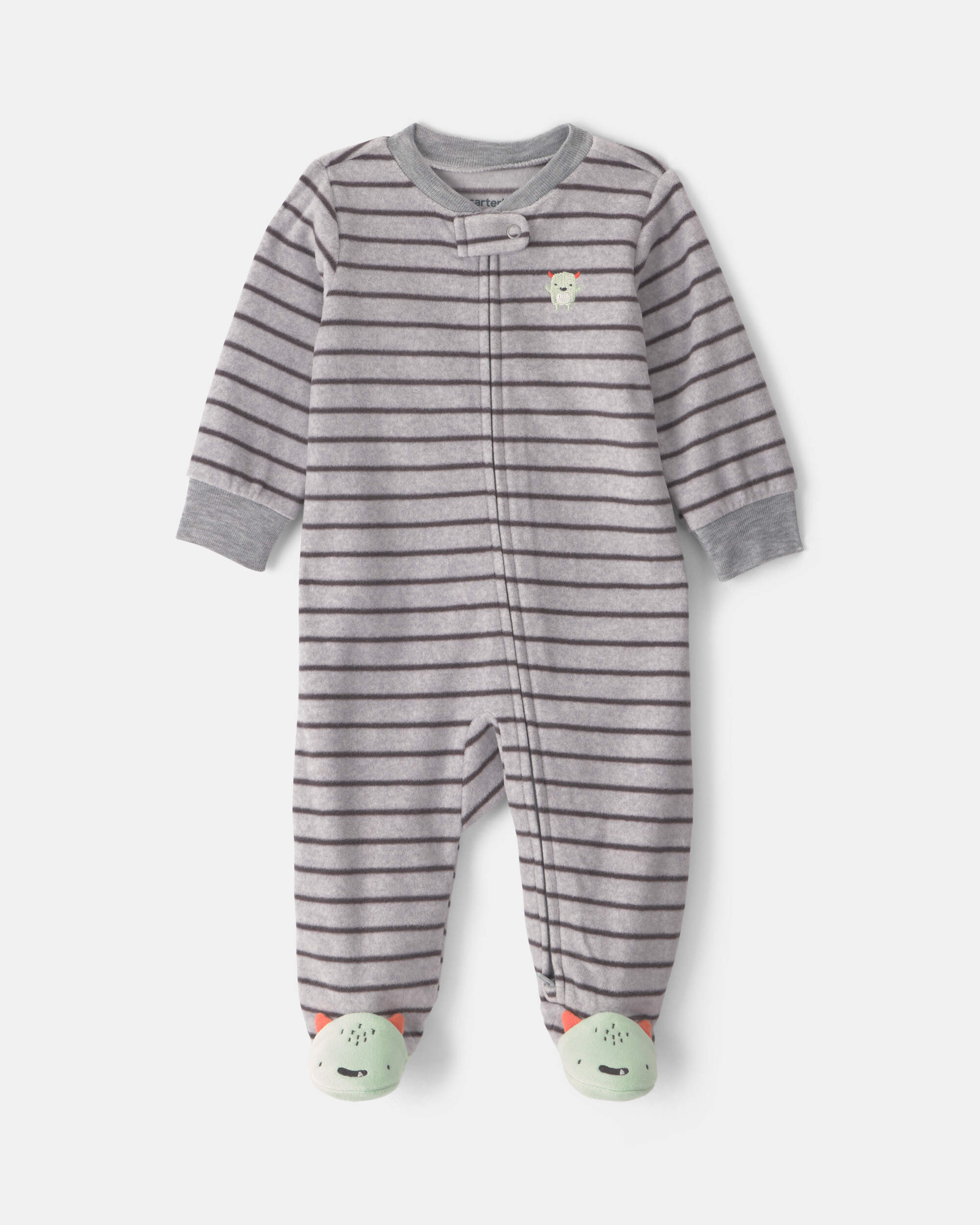 Baby Boy Monster Striped Fleece 2-Way Zip Sleeper - Grey