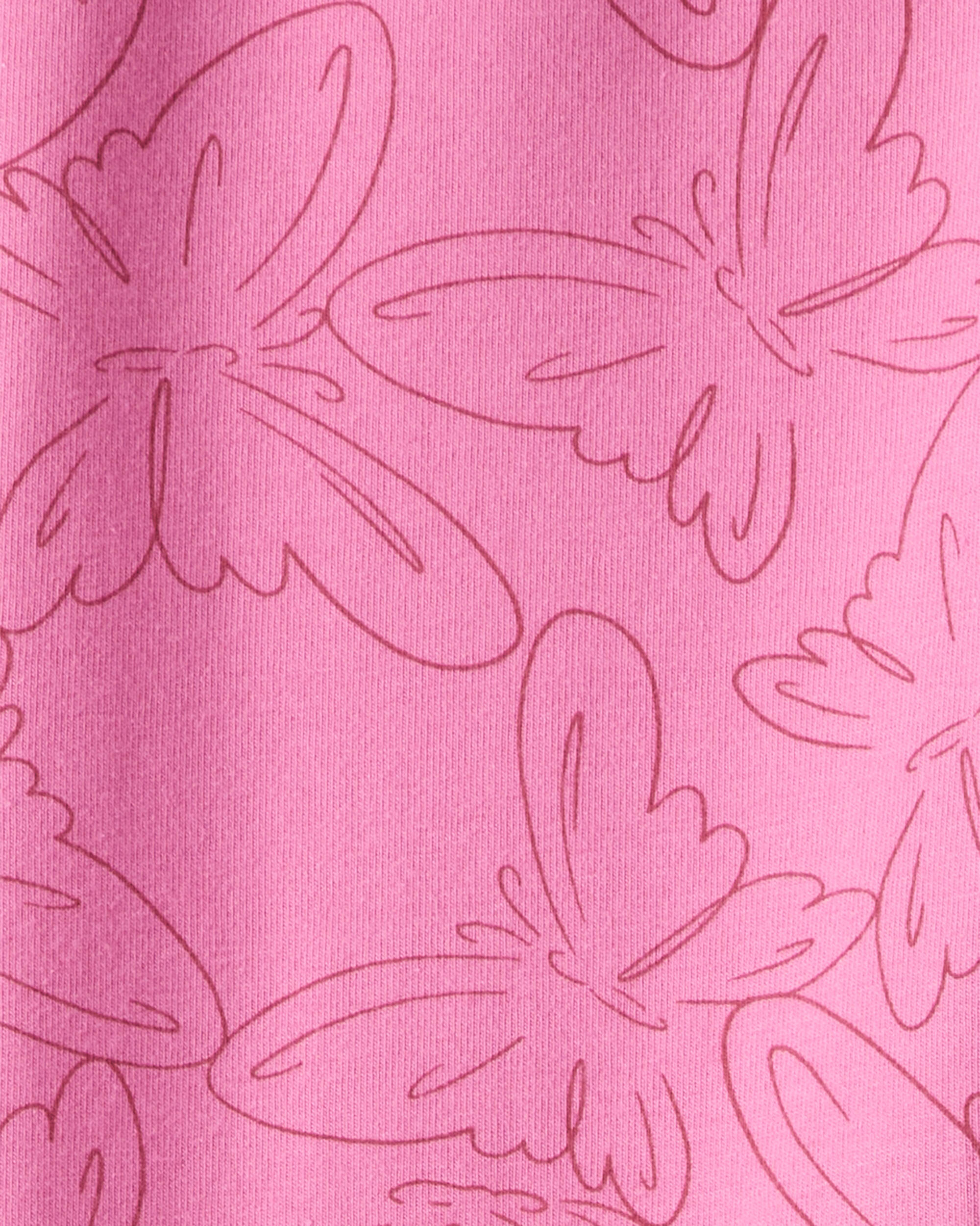 Girls Butterfly Print Cotton Pull-On Stretch Leggings - Pink