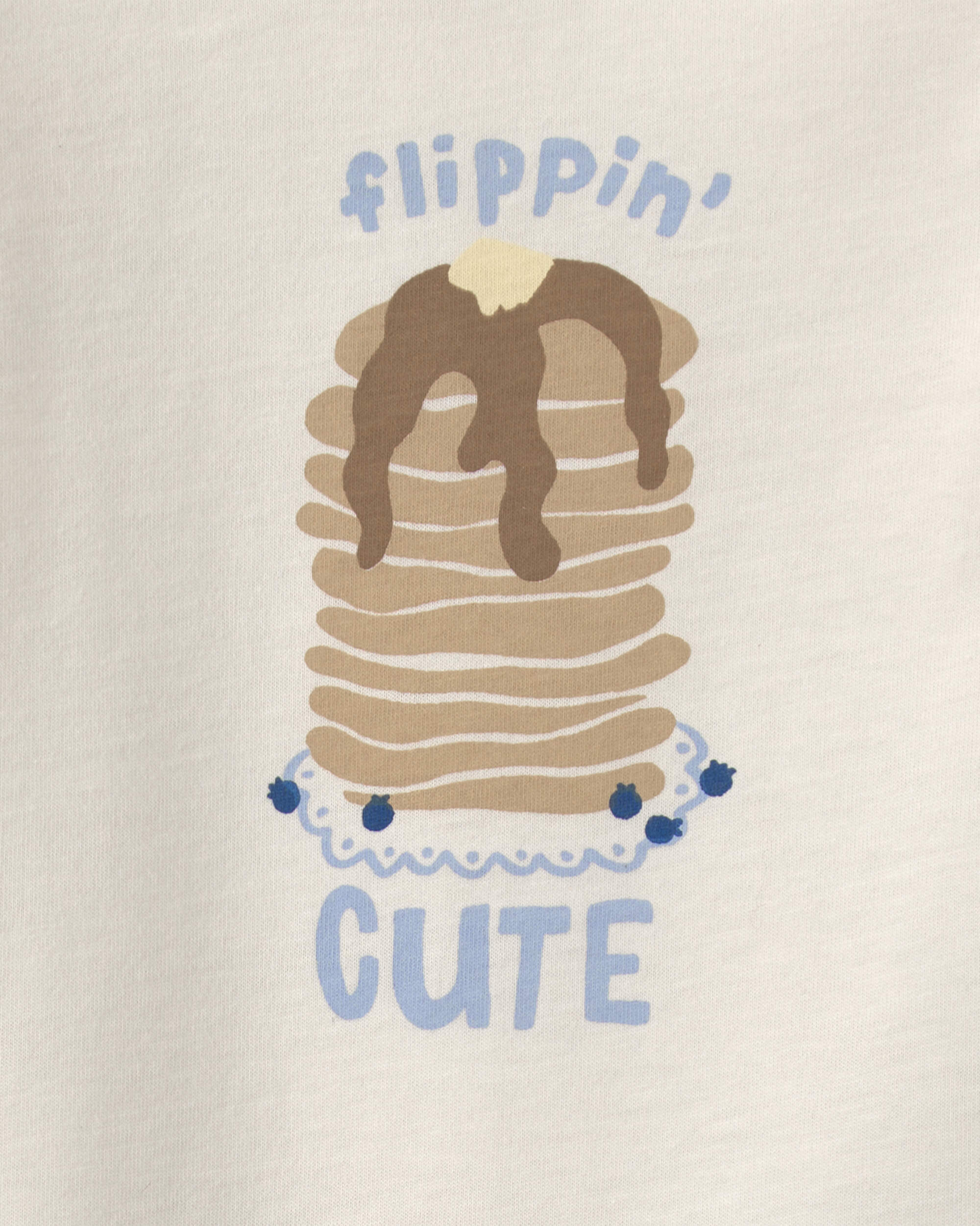 Baby Girl 'Flippin' Cute' Pancake Long-Sleeve Graphic Bodysuit - Cream