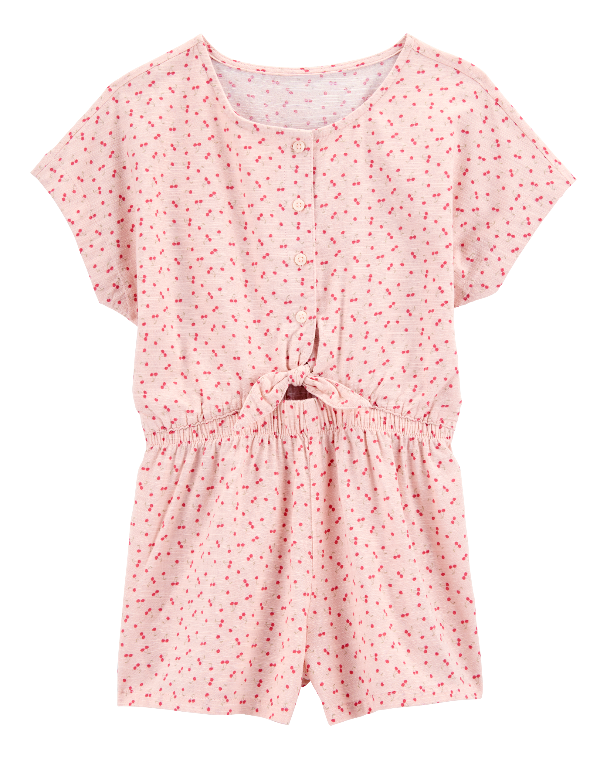 Kid Tie Button-Front Cherry Romper