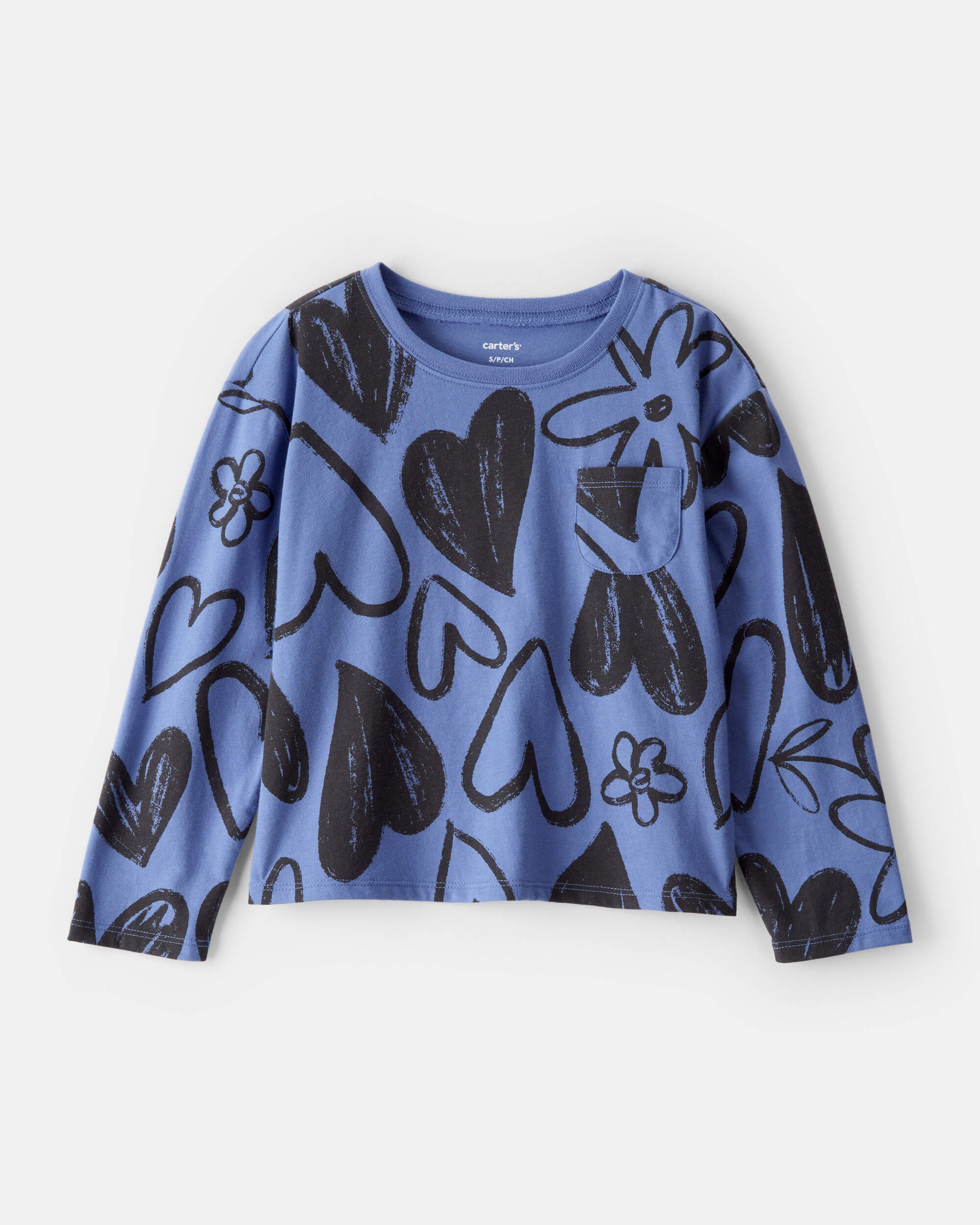 Girls Heart Pocket Tee - Blue