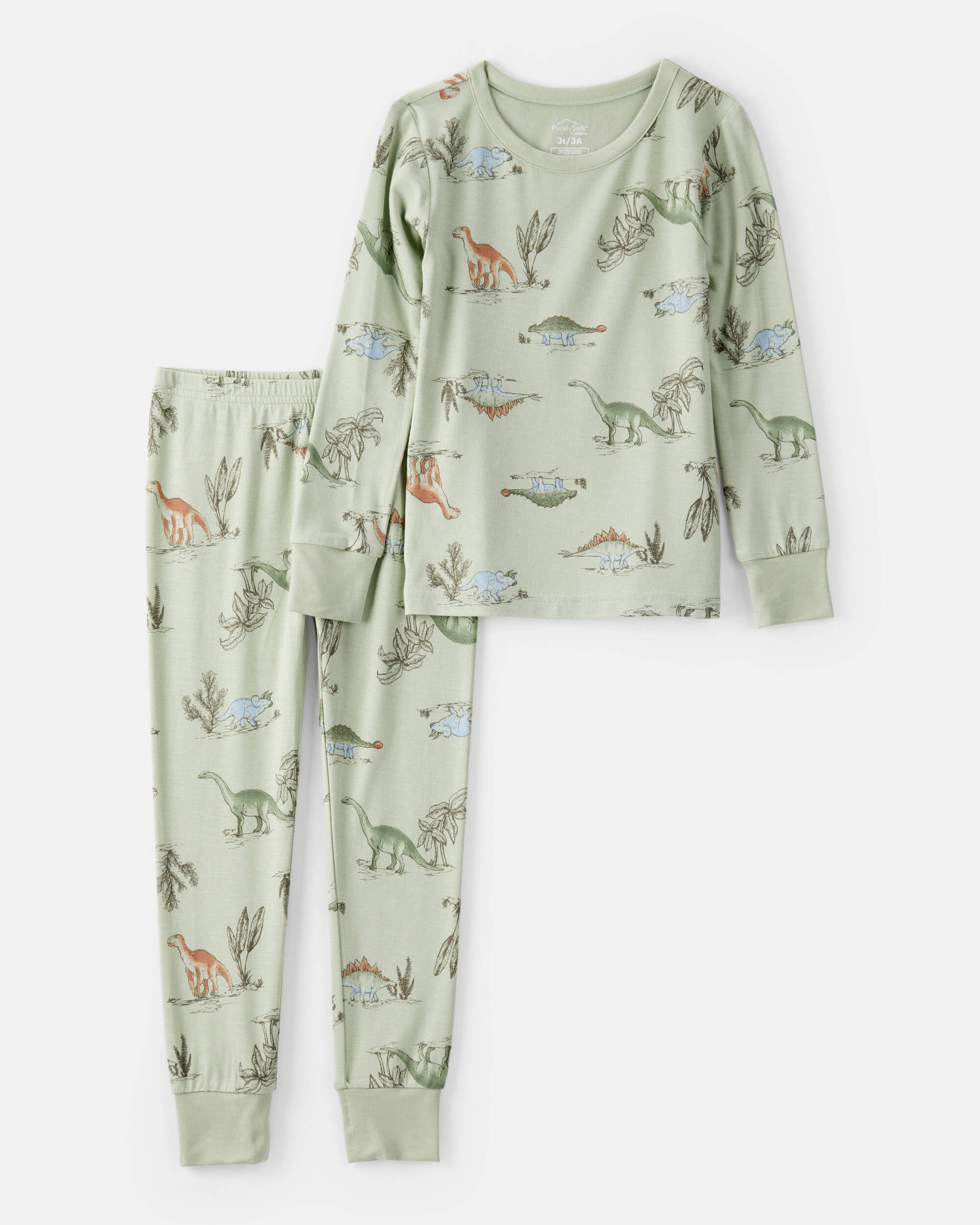 Boys Dinosaur Print PurelySoft Long-Sleeve 2-Piece pyjamas - Green