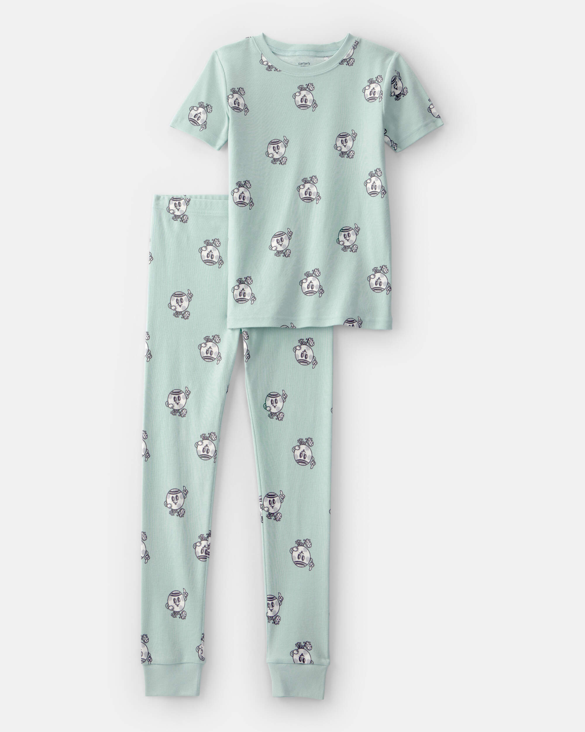 Kids Soccer 100% Cotton Short-Sleeve Snug Fit 2-Piece pyjama Set - Green