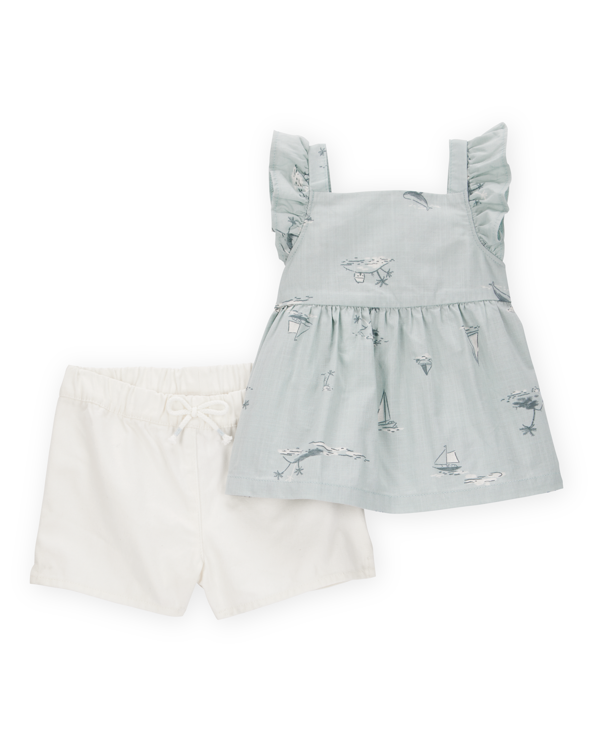 Baby 2-Piece Flutter Tank & Pull-On Short Set - Blue/White