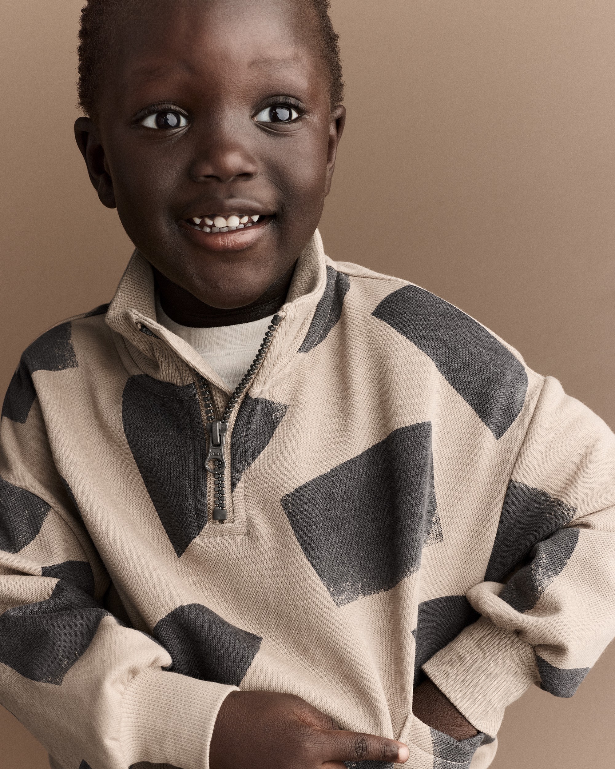 Toddler Boy Quarter-Zip Sweatshirt with Shapes - Khaki