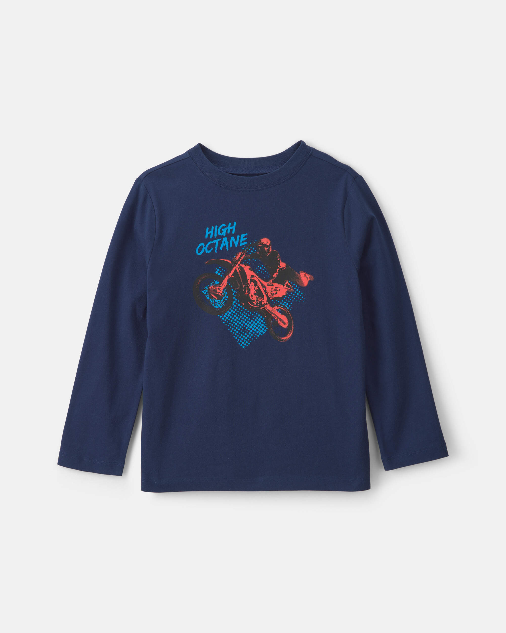 Boys 'High Octane' Motorcycle Long-Sleeve Graphic Tee - Navy Blue