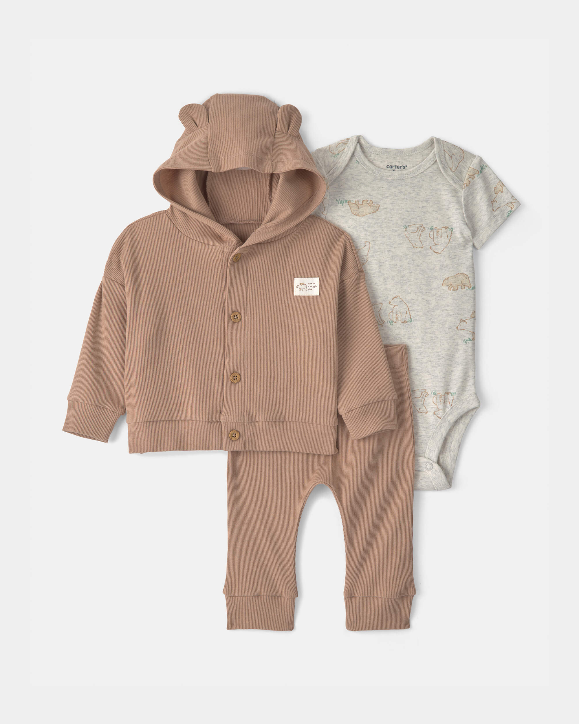Baby 3-Piece Bear Layering Set - Grey/Brown