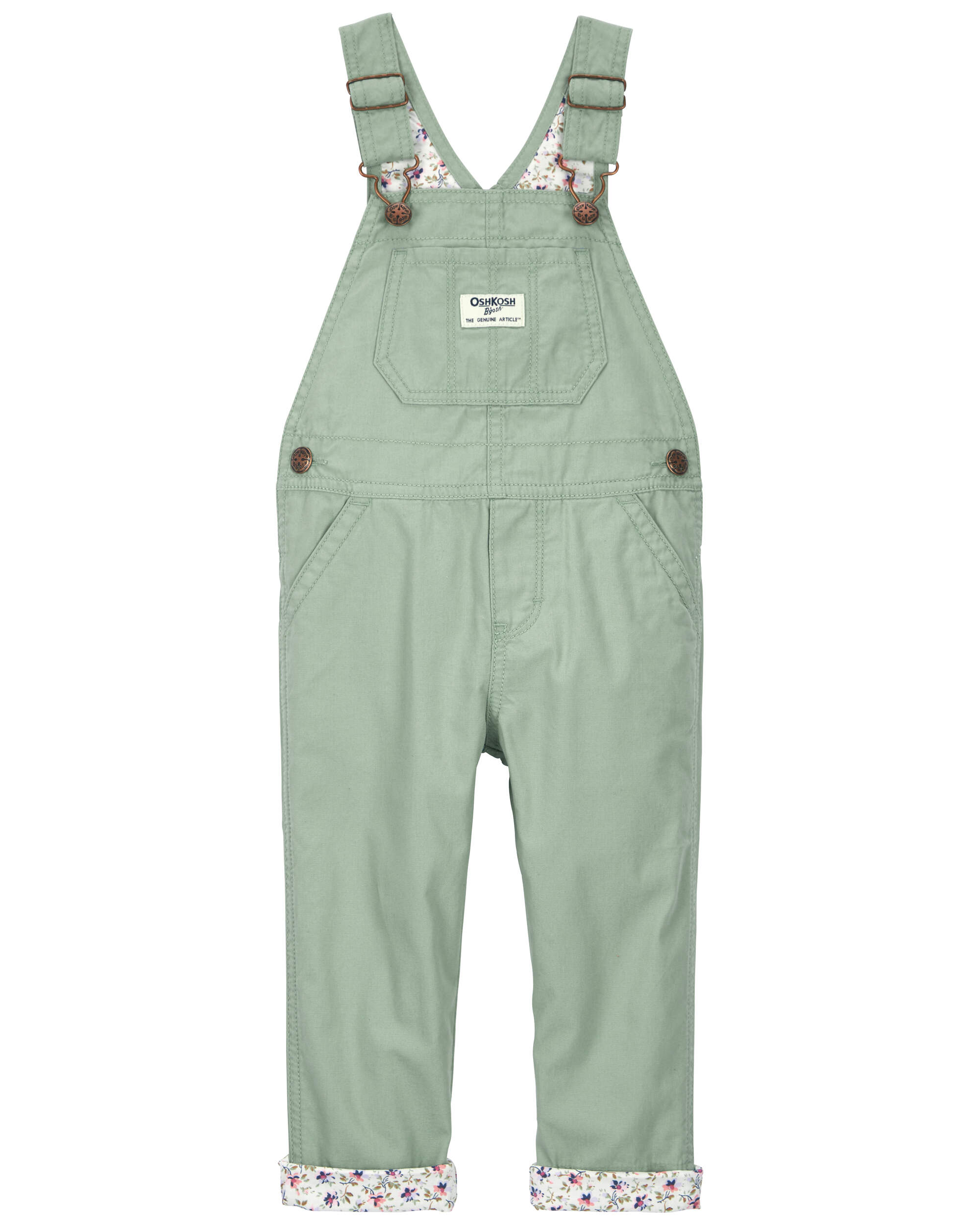 Toddler Girl Floral Lined Lightweight Canvas Overalls