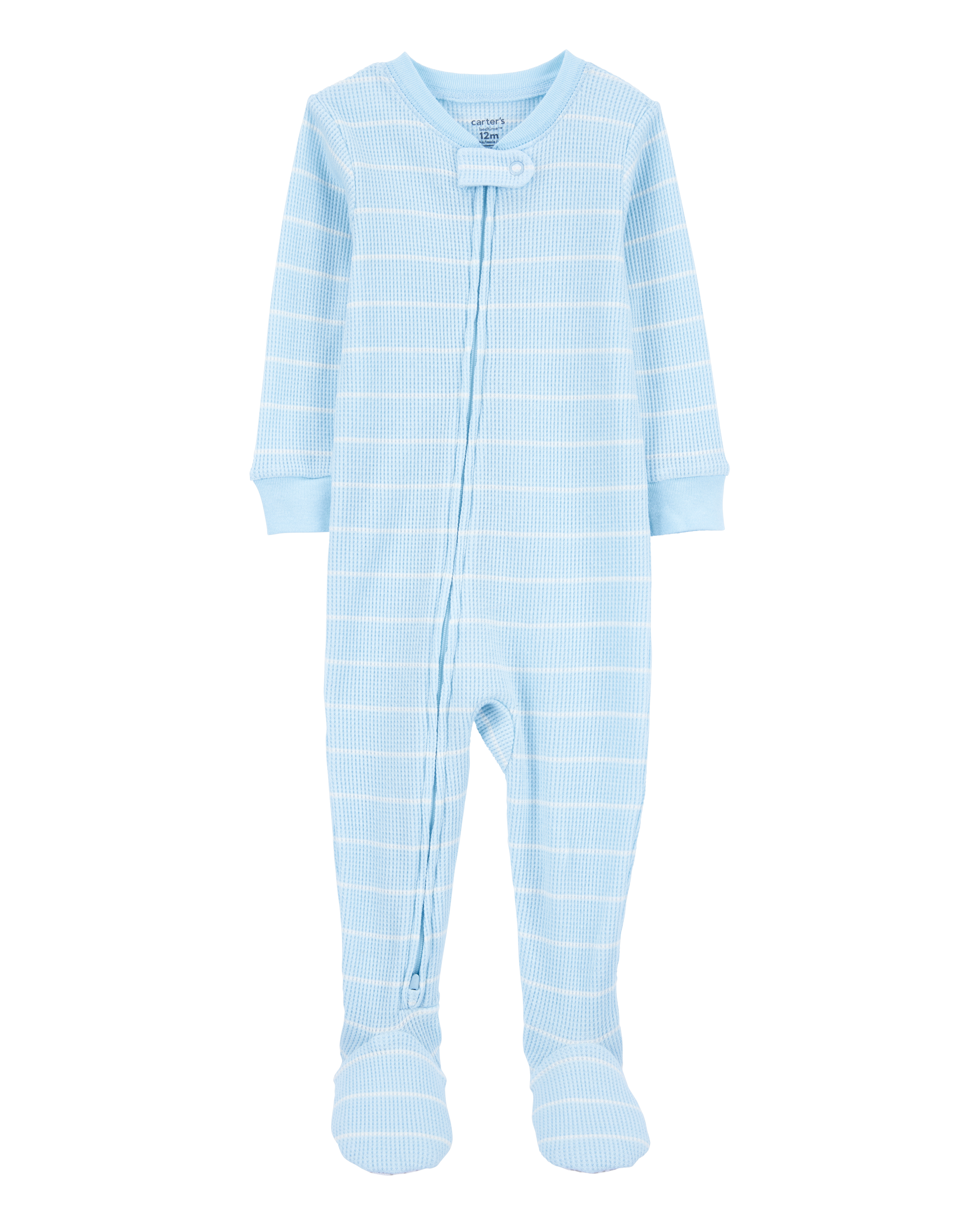 Baby Striped Waffle Knit Footie 1-Piece Pyjamas - Blue