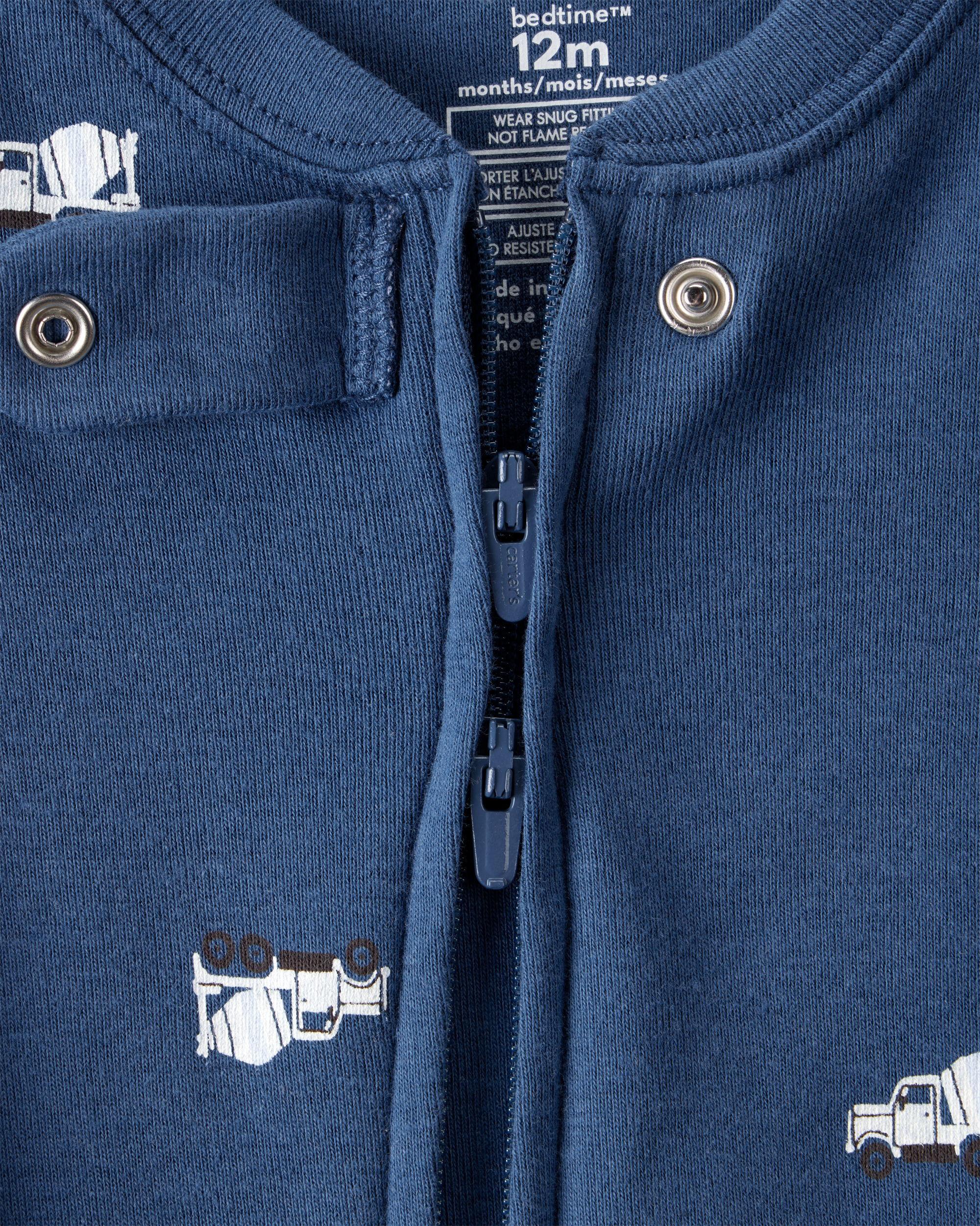 Baby Boy Construction Print 100% Cotton Long-Sleeve 2-Way Zip 1-Piece Pyjamas - Blue