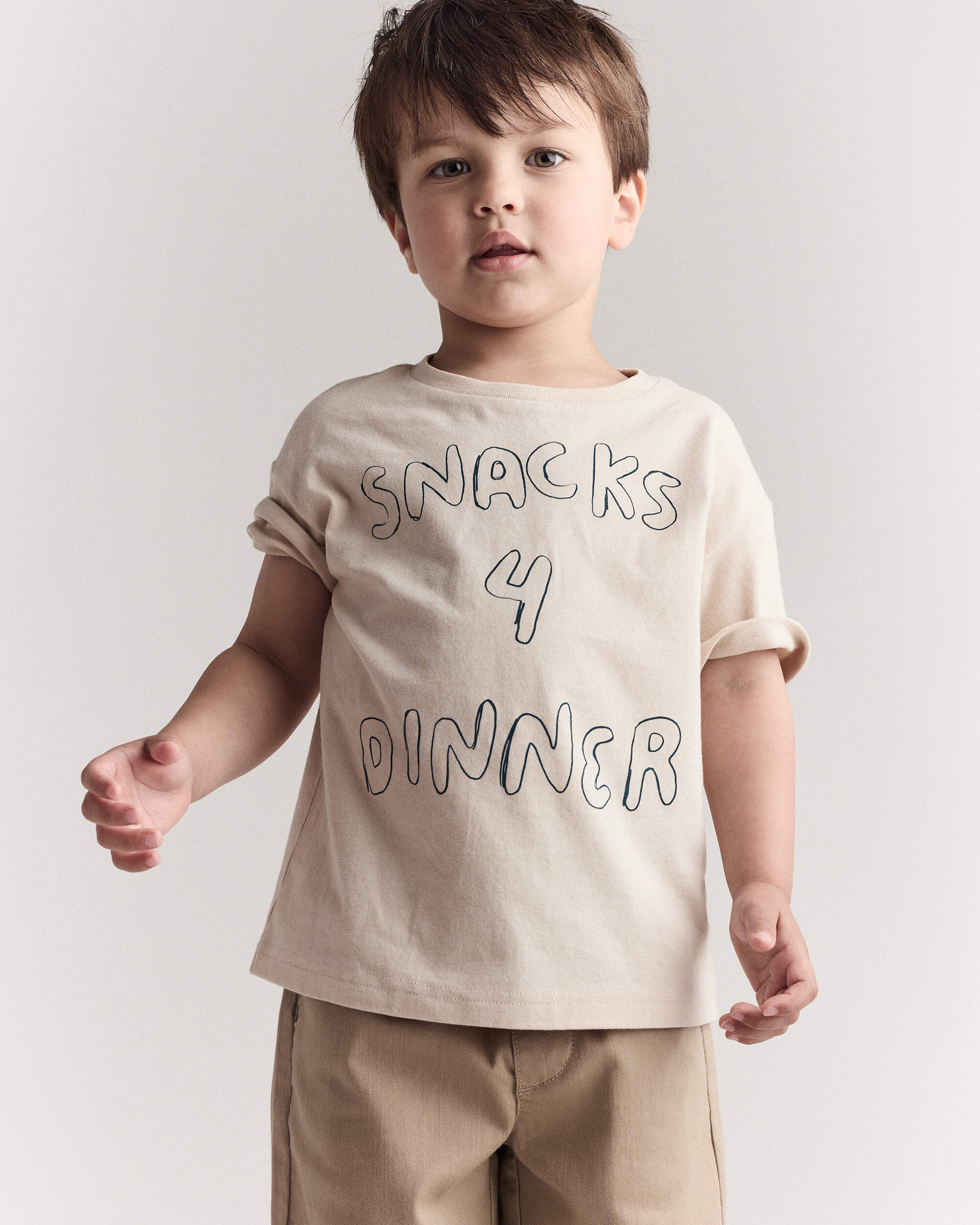Toddler Snacks 4 Dinner Short-Sleeve Graphic Tee - Khaki
