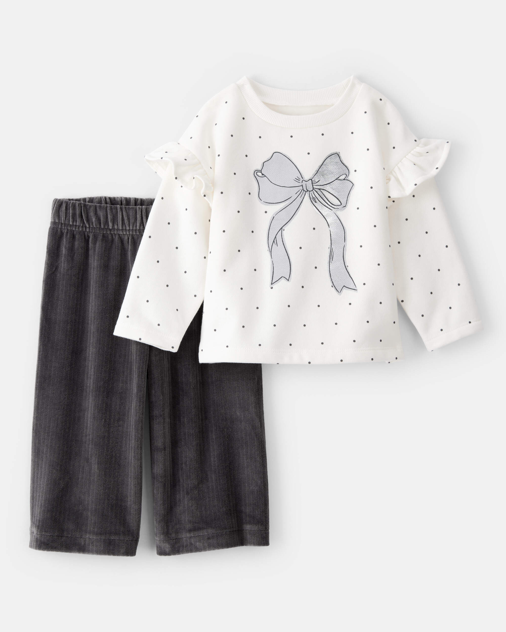 Baby Girl DayDream Fleece Ruffle Sleeve Bow Top & Rib Pant Set