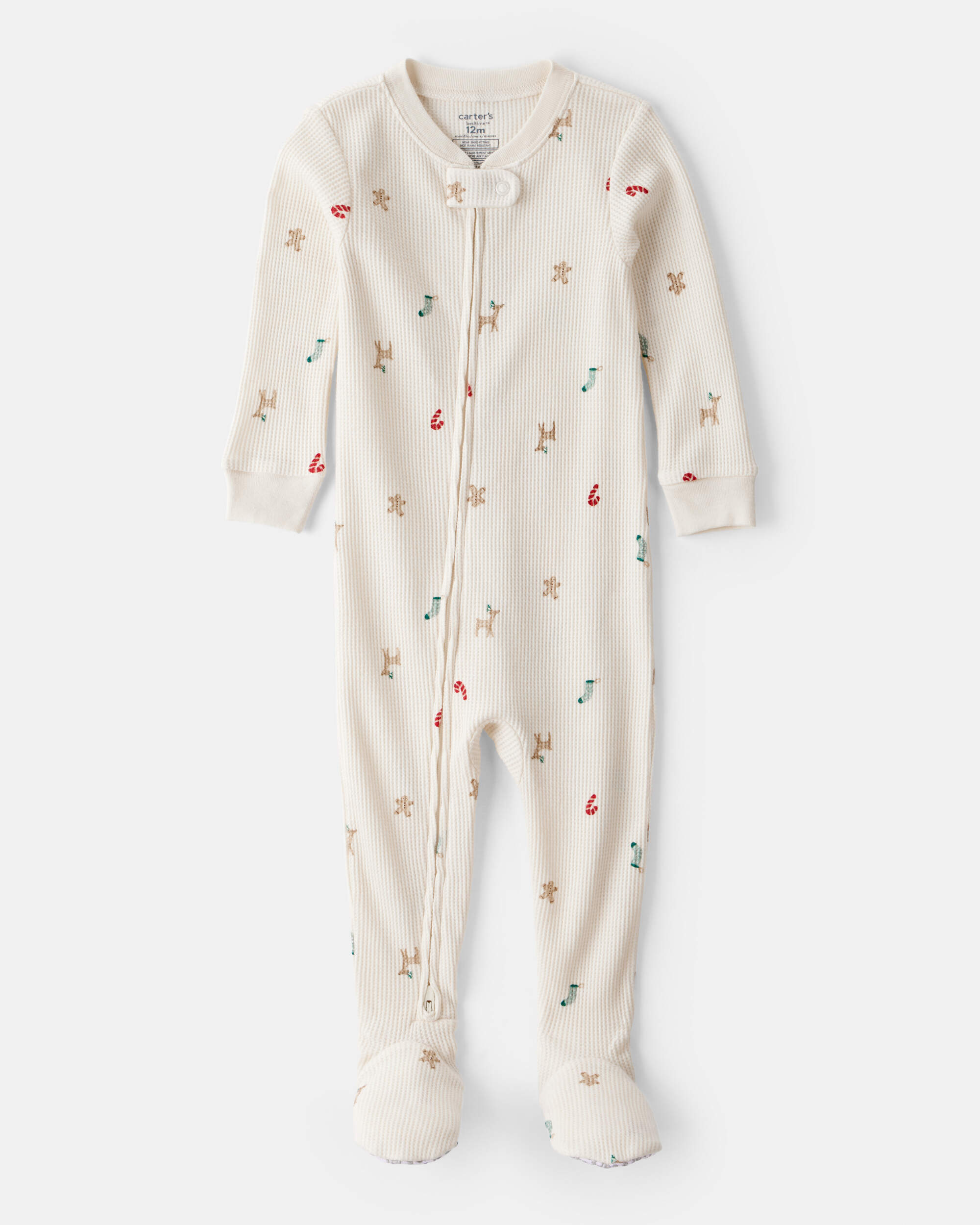 Toddler Mini Christmas Cotton Long-Sleeve Snug Fit 1-Piece Pyjamas - White