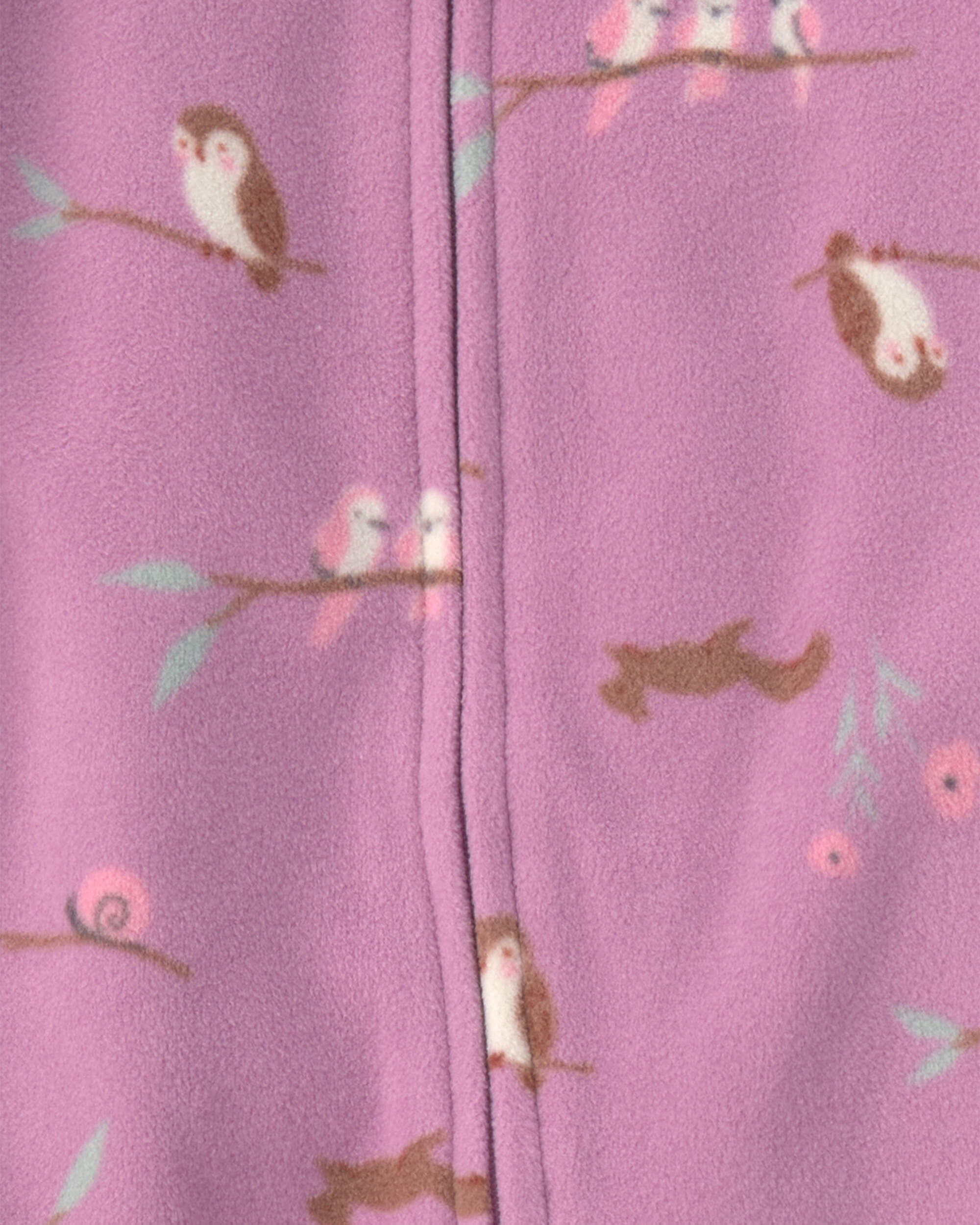 Baby Girl 2-Pack Birds Striped Fleece 2-Way Zip Sleepers - Pink