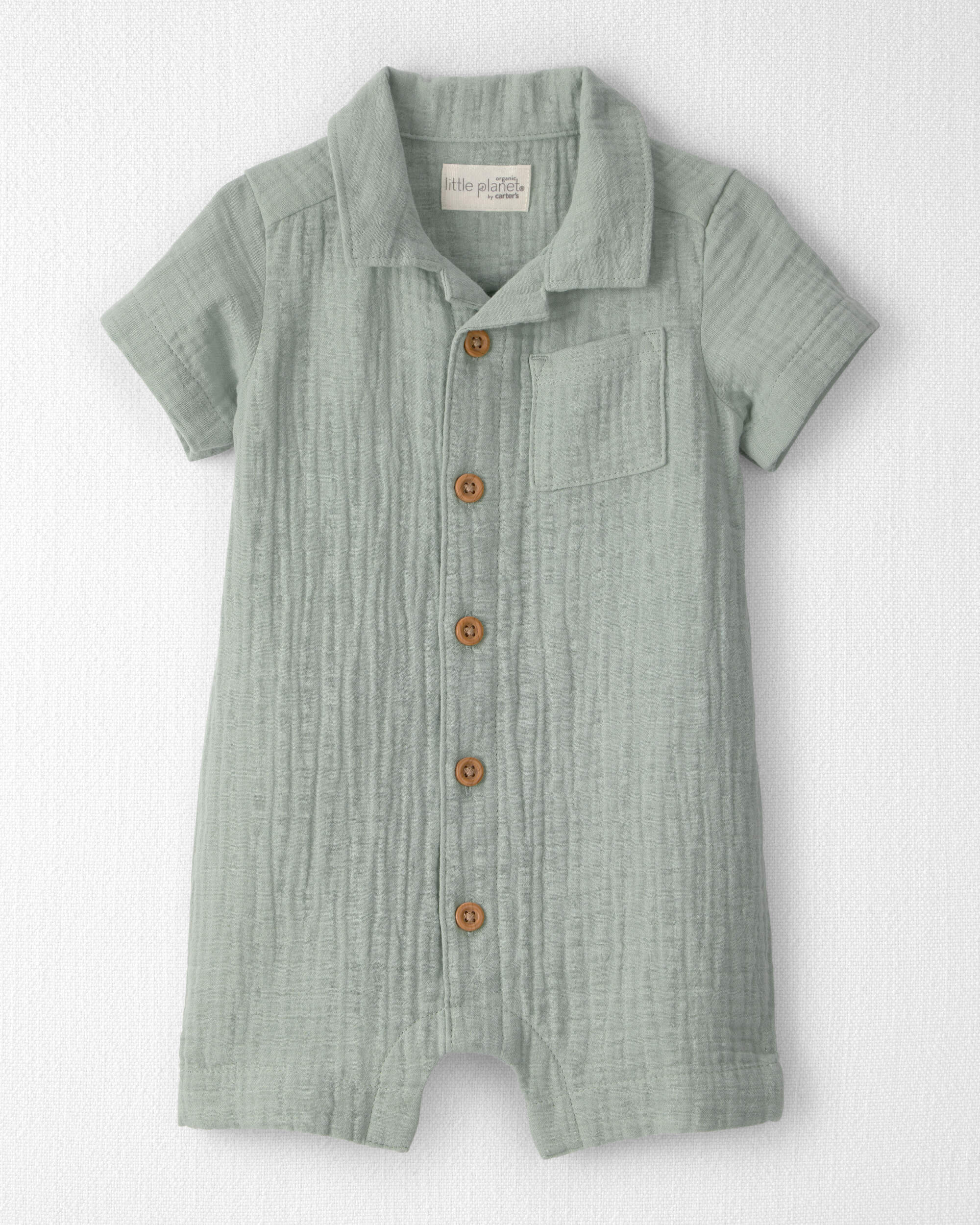 Baby Boy Organic Cotton Gauze Romper Meadow Green