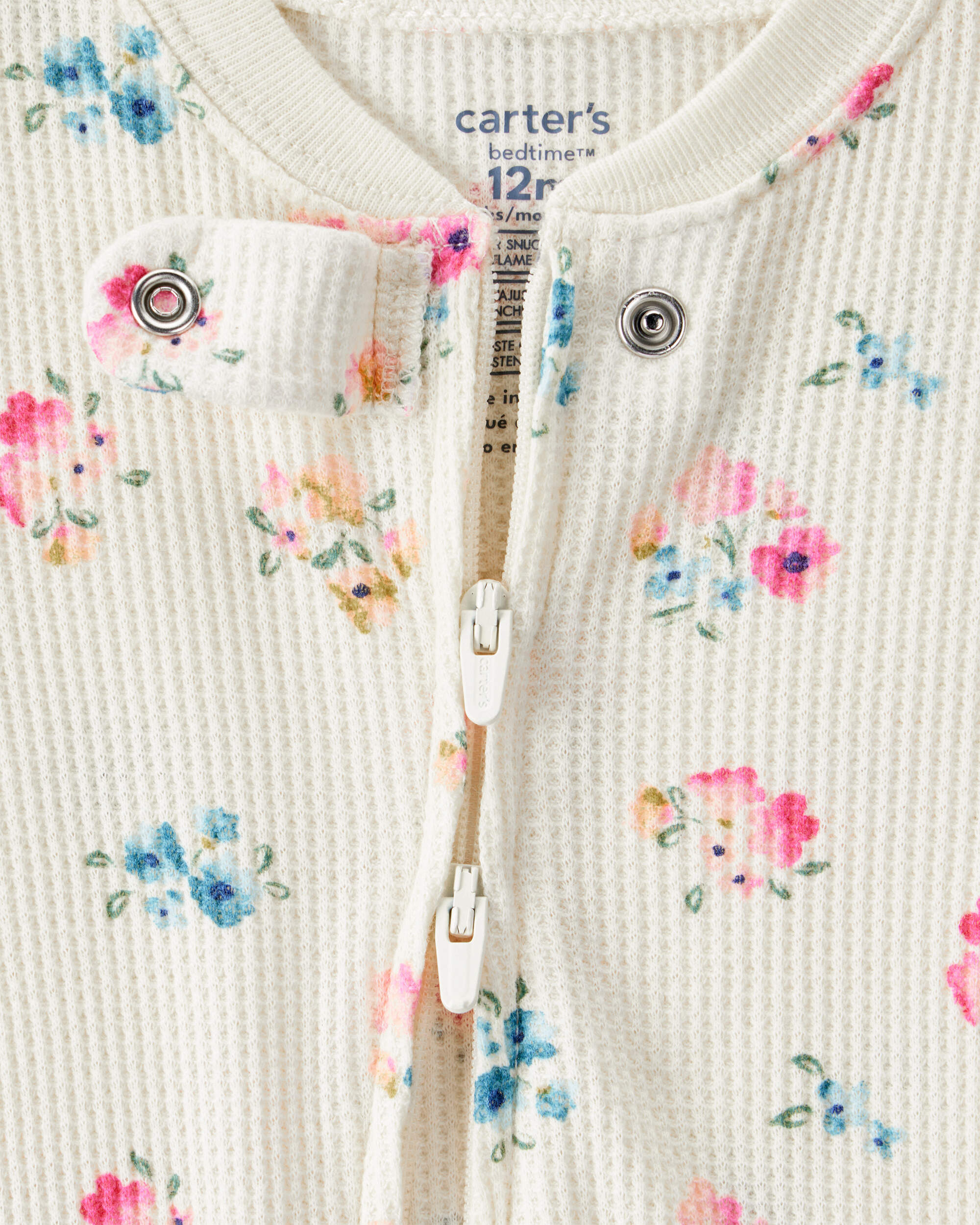 Baby Girl Floral Cotton Long-Sleeve Snug Fit 1-Piece pyjamas - White