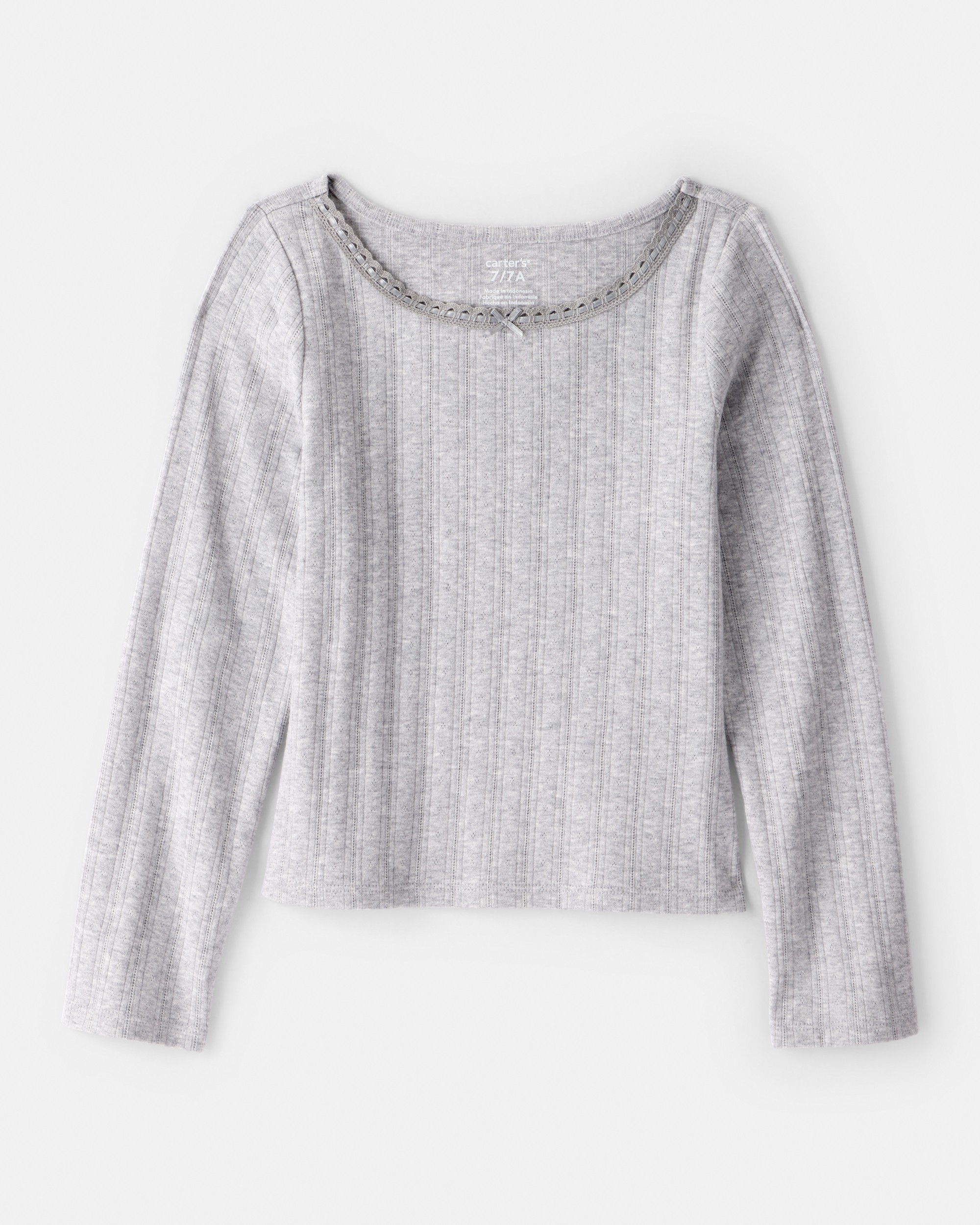 Girls Pointelle Long-Sleeve Top - Grey