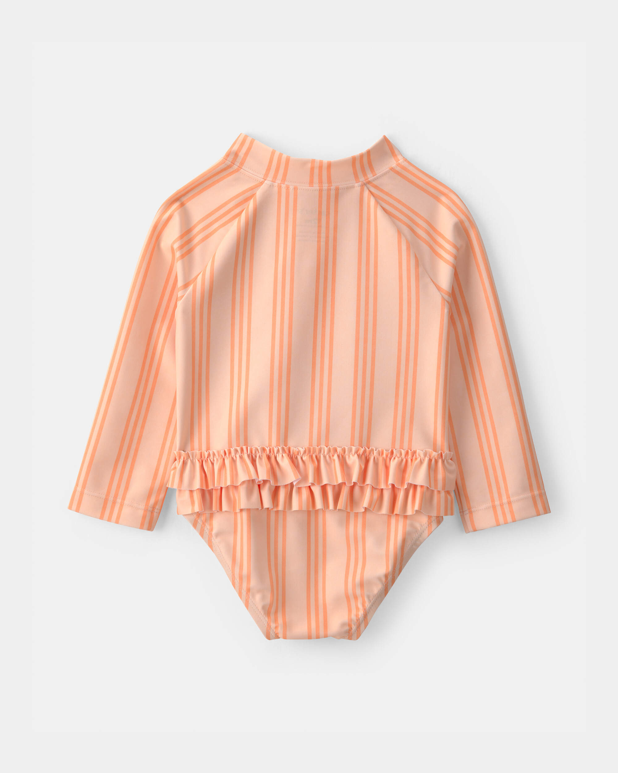Baby Girl Striped Long-Sleeve 1-Piece Swimsuit - Orange