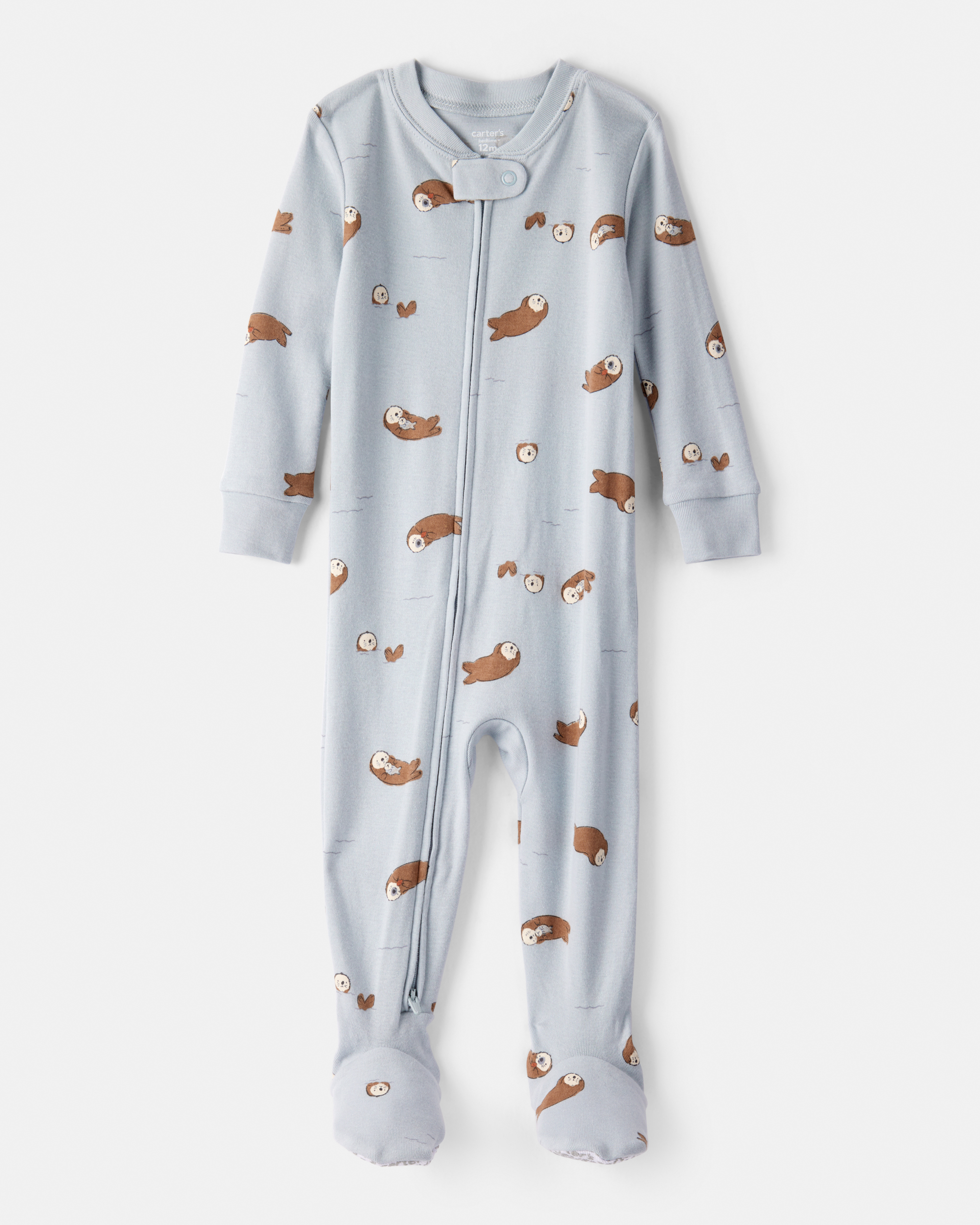 Baby Boy Otter 100% Cotton Snug Fit 2-Way Zip Footie 1-Piece Pyjamass - Blue