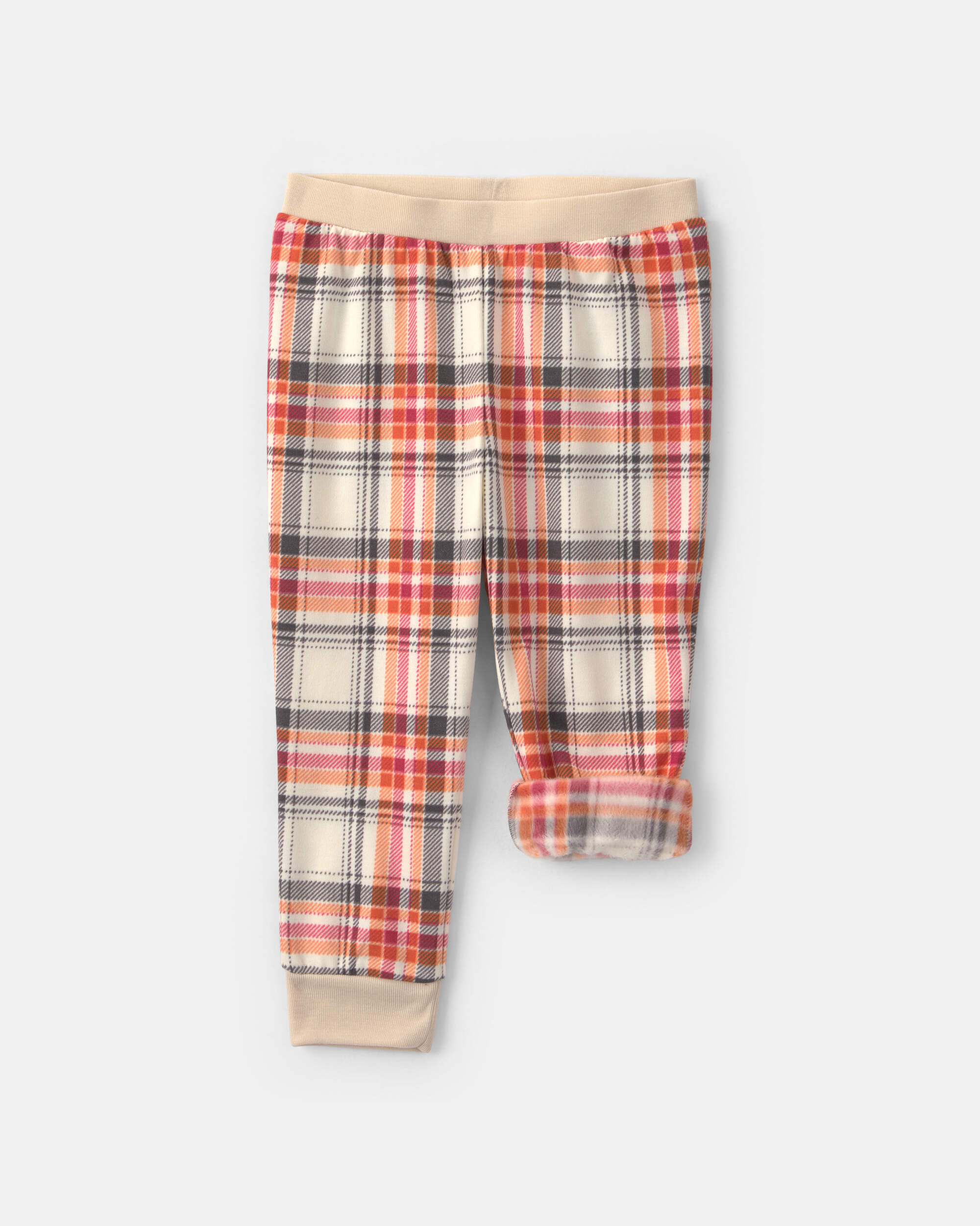 Toddler Boy 2-Piece Polar Bear Christmas Plaid Fleece Loose Fit Pyjama Set - Grey/Orange