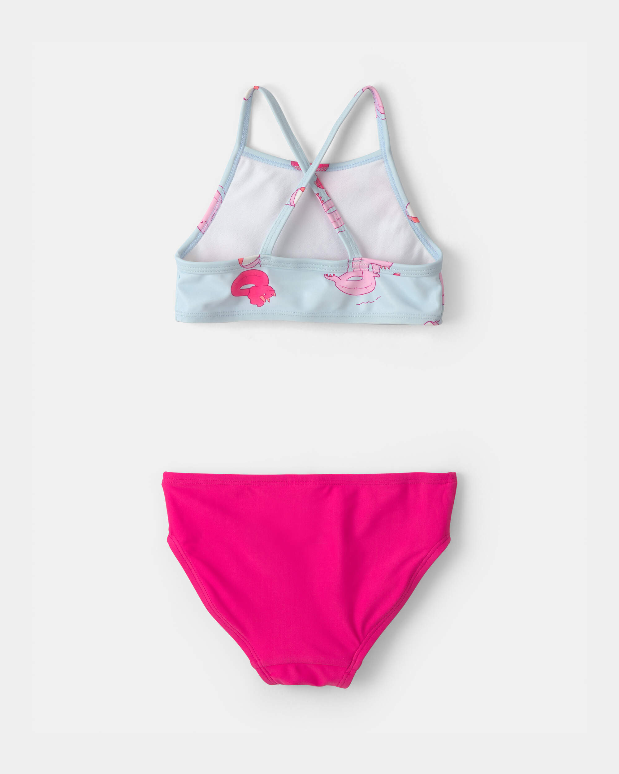 Toddler Girl Pool Float 3-Piece Rashguard Swimsuit Set - Blue/Pink