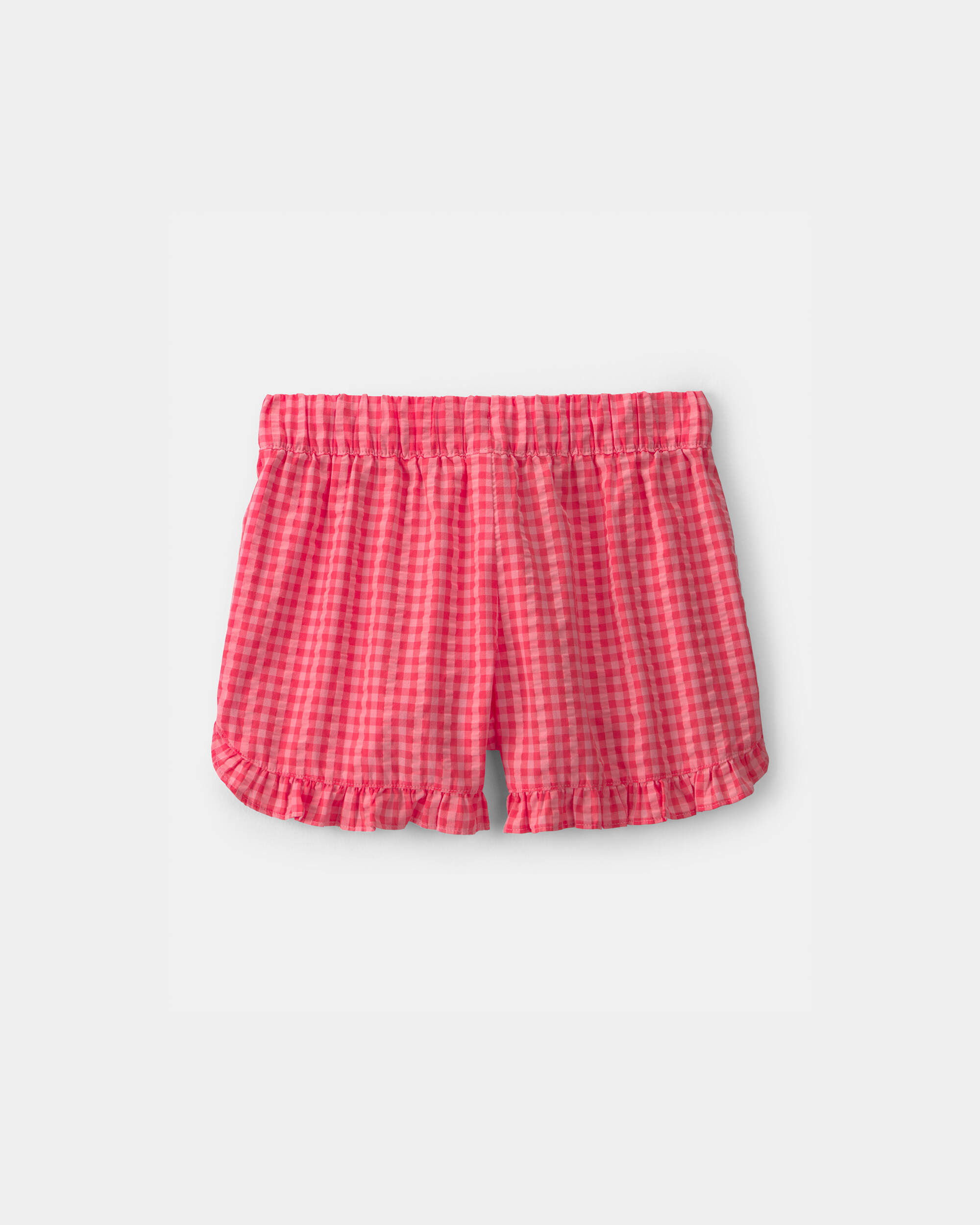 Girls Ruffle-Trim Gingham Shorts - Red