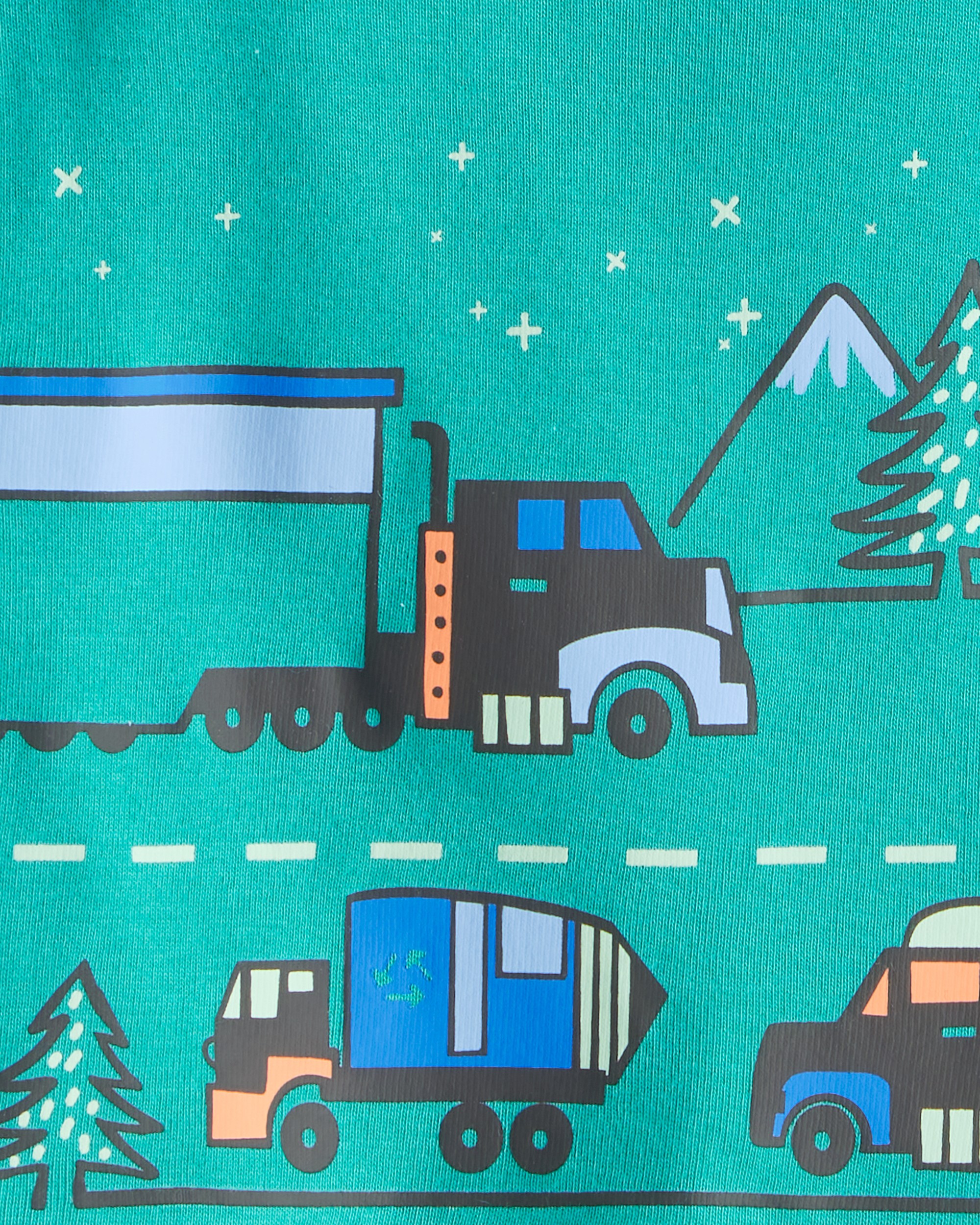 Baby Boy Truck 100% Cotton Loose Fit 4-Piece Pyjamas - Green