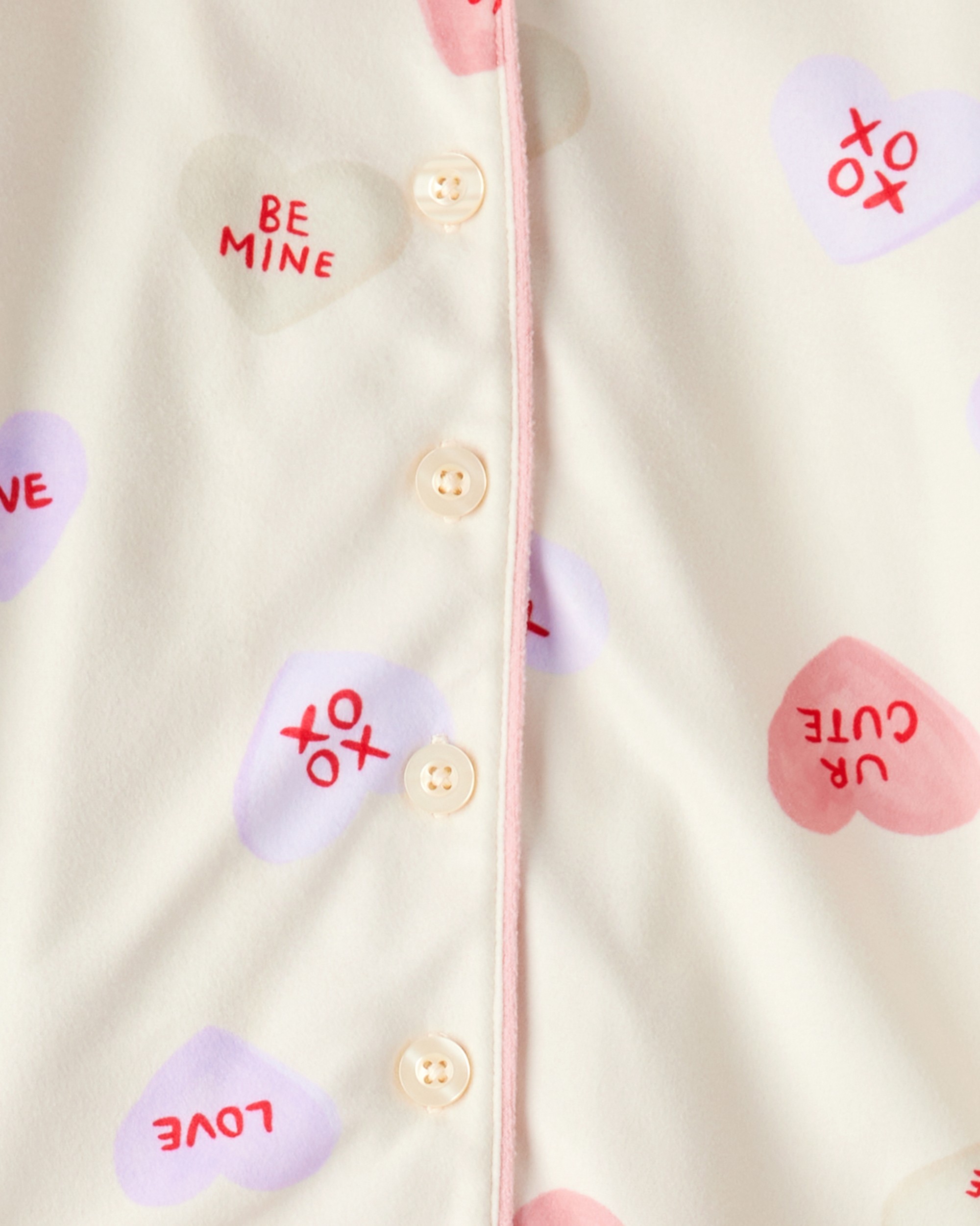 Girls Candy Hearts Fleece Loose Fit 2-Piece Pyjamas - Ivory