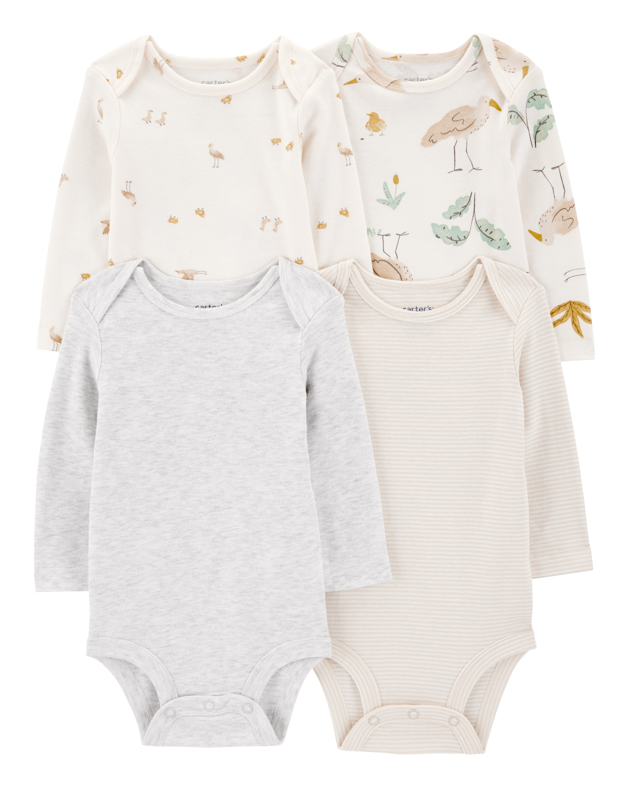 Baby 4-Pack Stork Long Sleeve Bodysuits