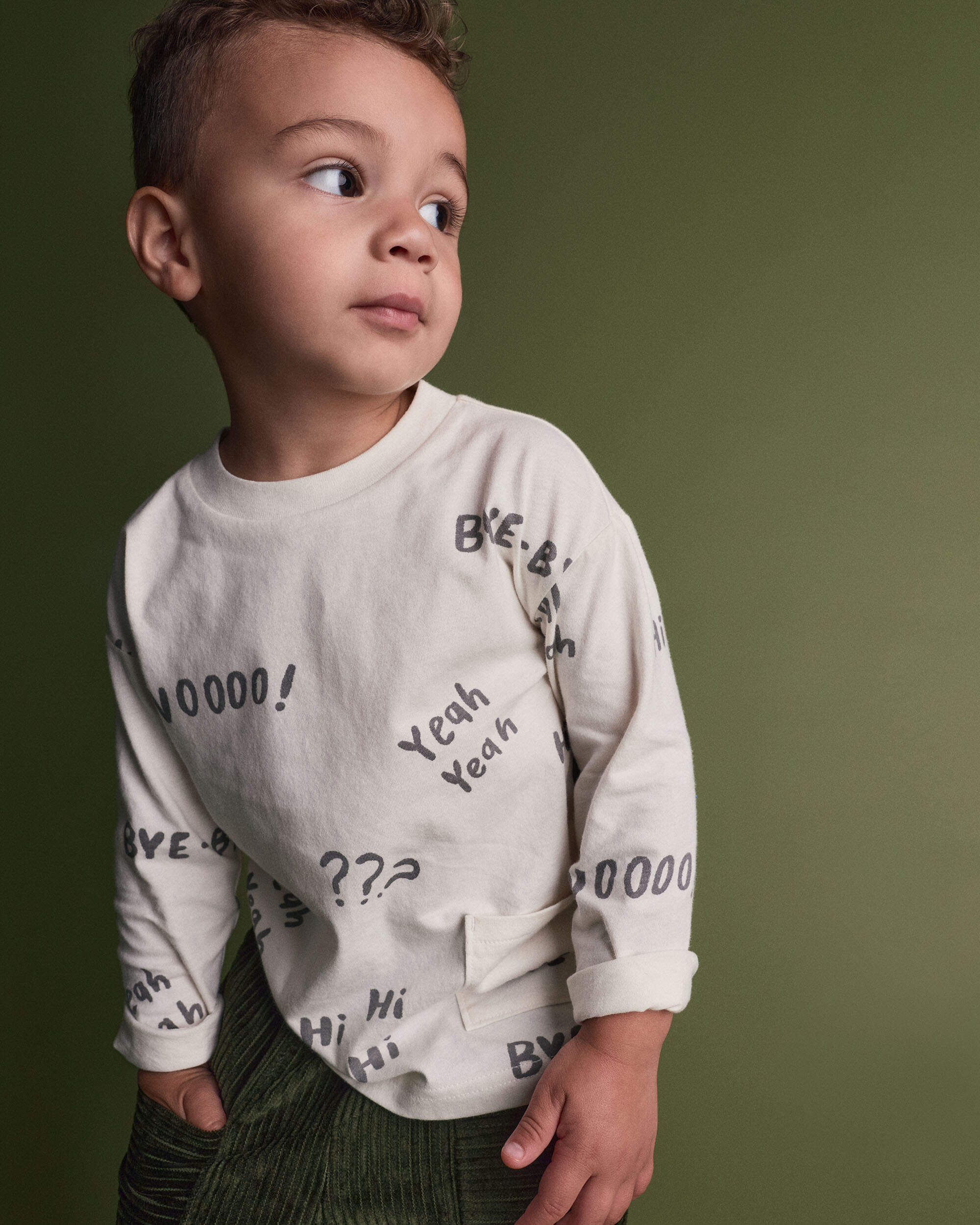 Toddler 'Hi Bye' relaxed-fit long-sleeve graphic tee - cream