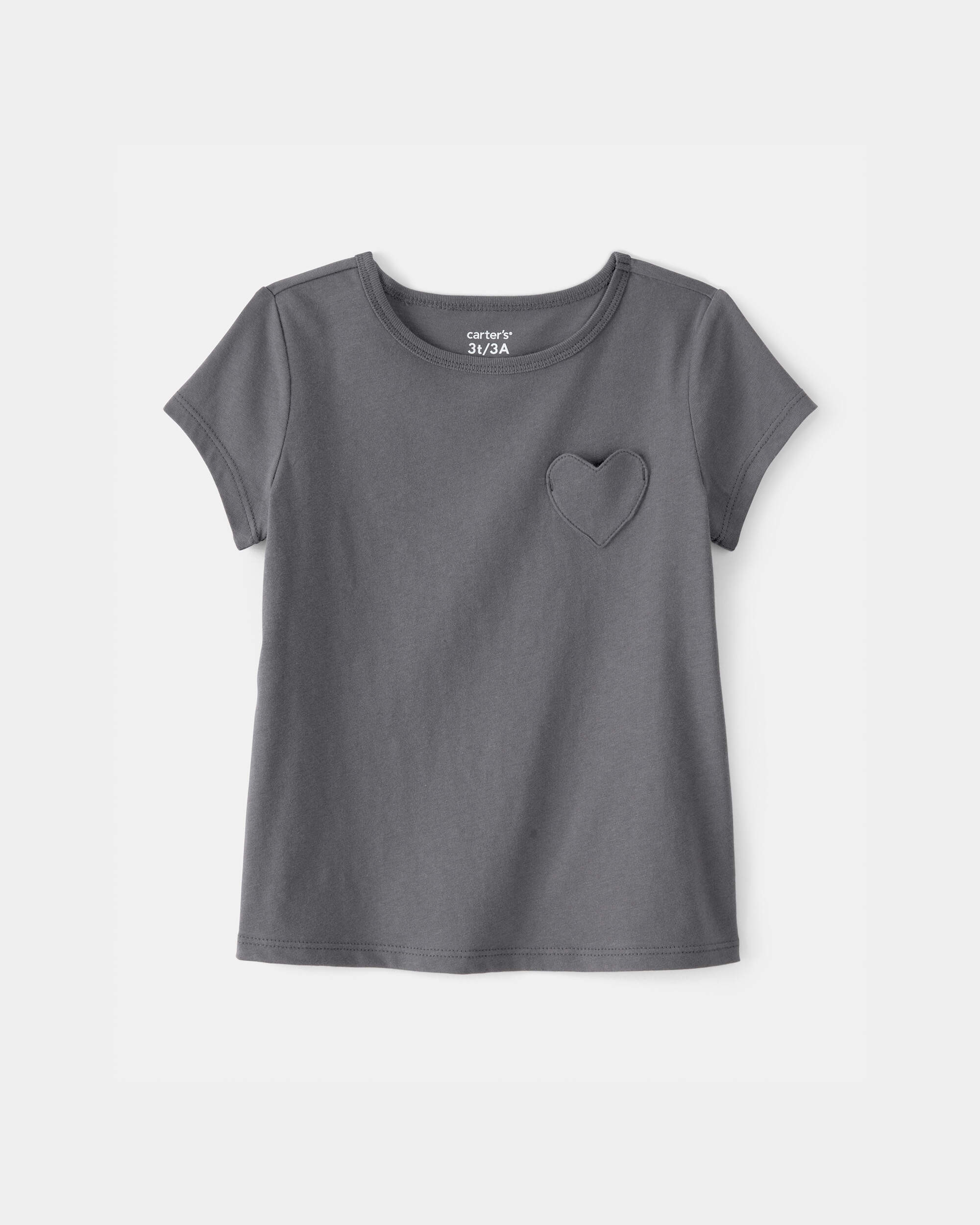 Toddler Girl Heart Pocket Top - Grey