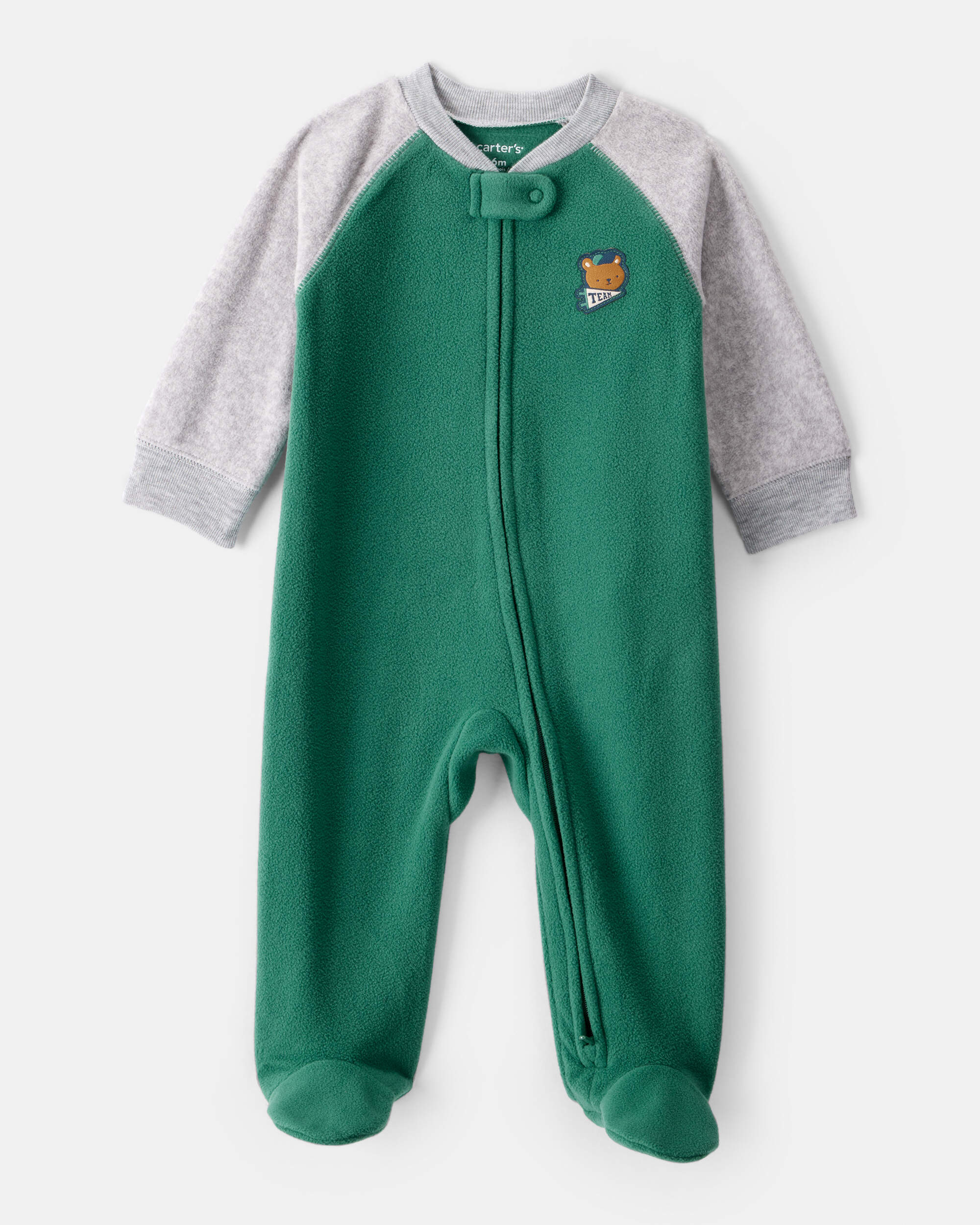Baby Boy Bear Loose Fit Long-Sleeve Sleeper- Green