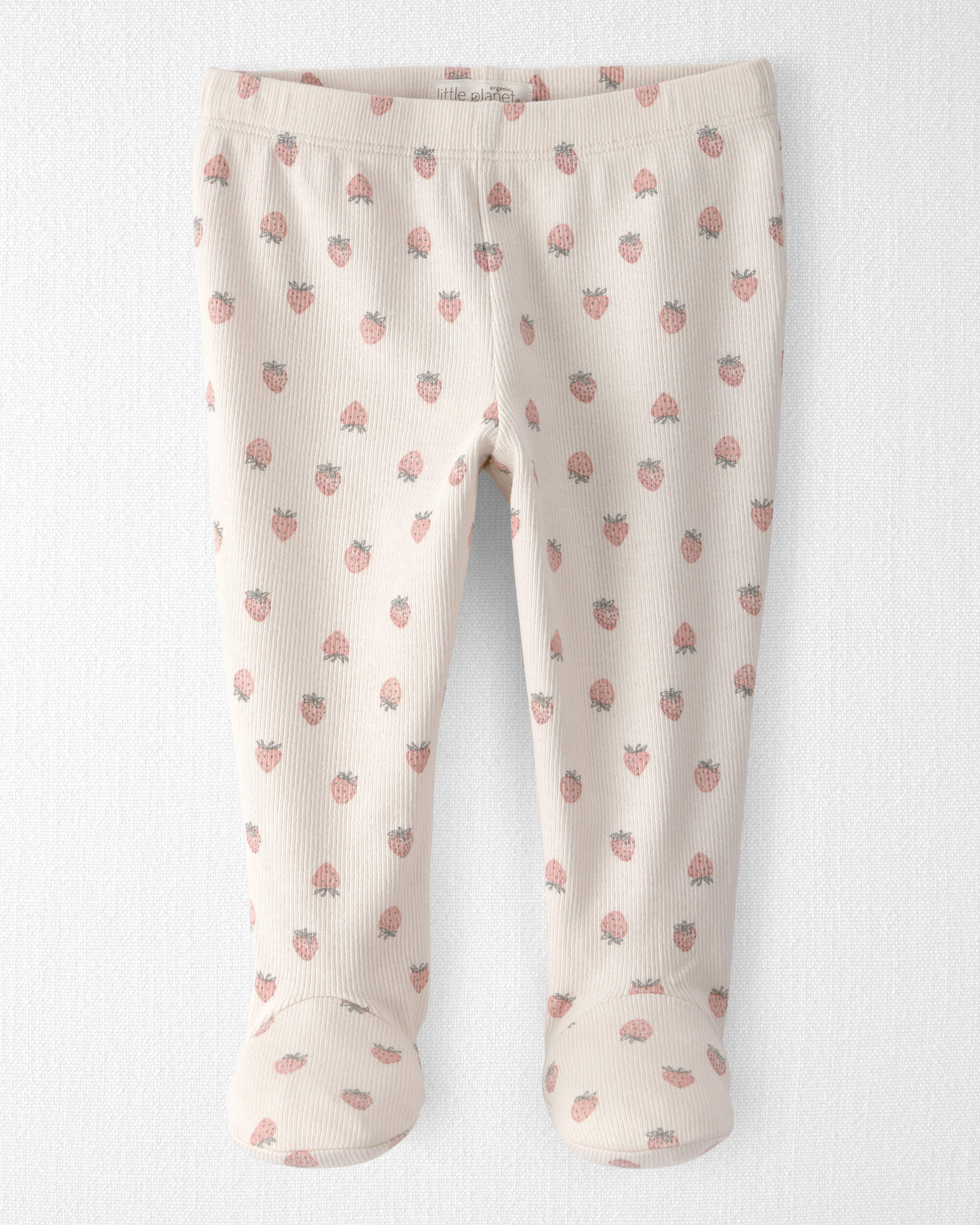 Baby Girl Organic Cotton Rib Footed Pants Strawberry-Print