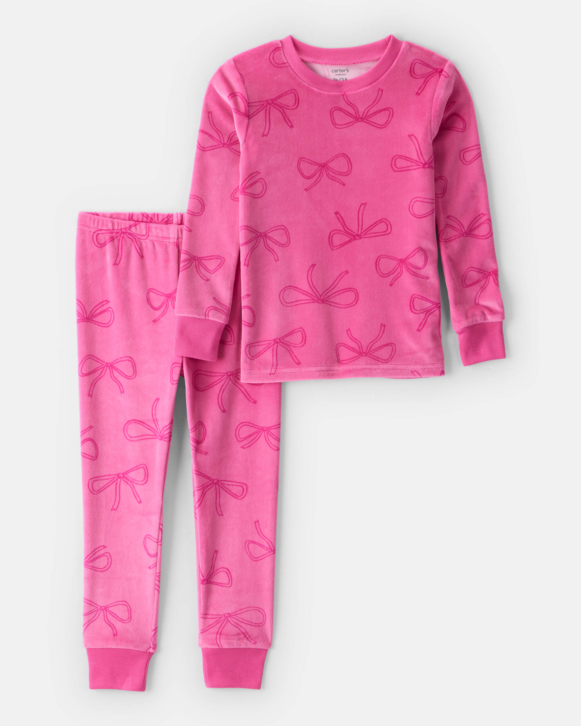 Toddler Girl Bow Print DreamPlush Long-Sleeve Snug Fit 2-Piece pyjamas - Pink
