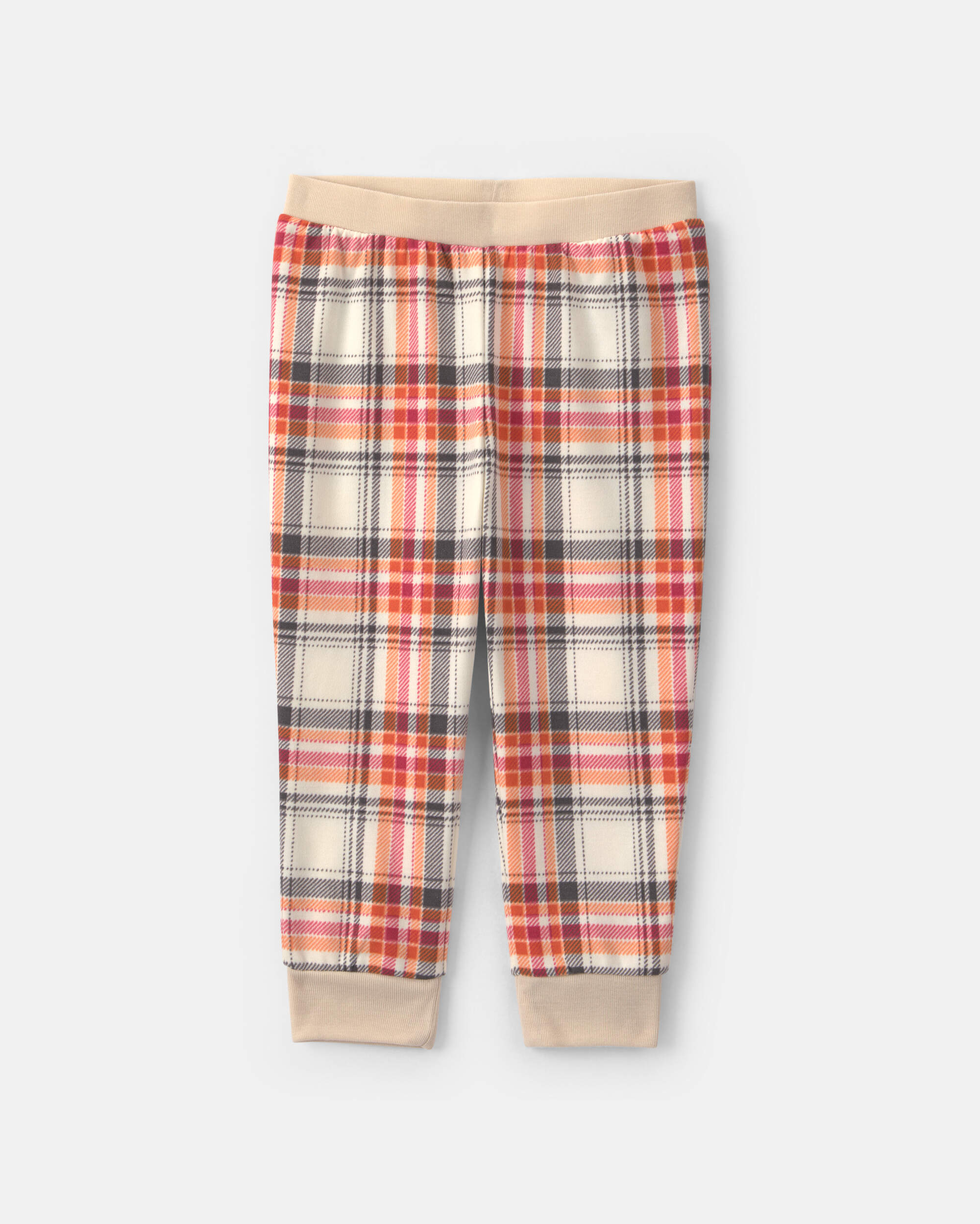 Toddler Boy 2-Piece Polar Bear Christmas Plaid Fleece Loose Fit Pyjama Set - Grey/Orange