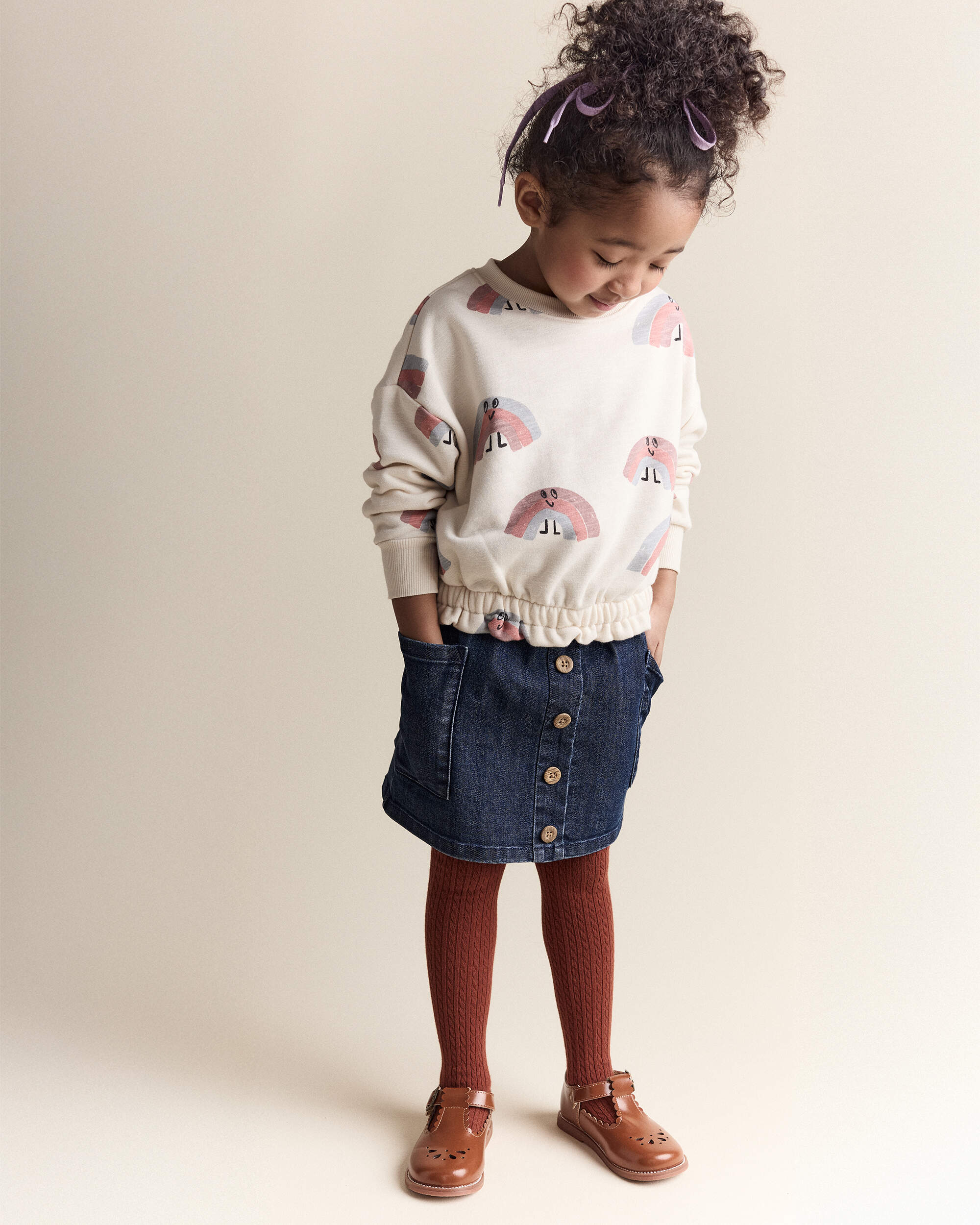 Toddler Girl Denim Skirt with Otter Pockets - Blue