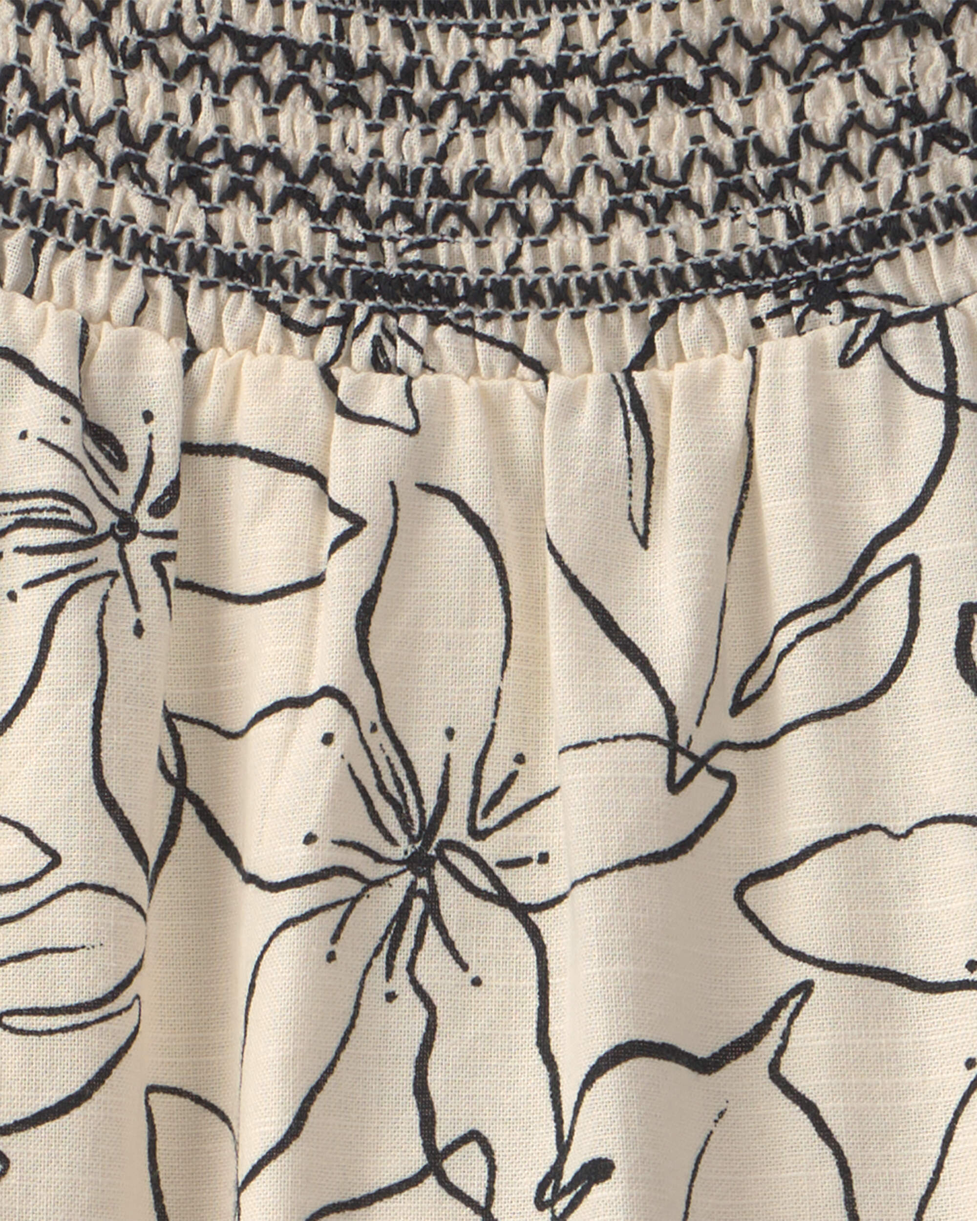 Girls Floral Smocked Dress - Ivory