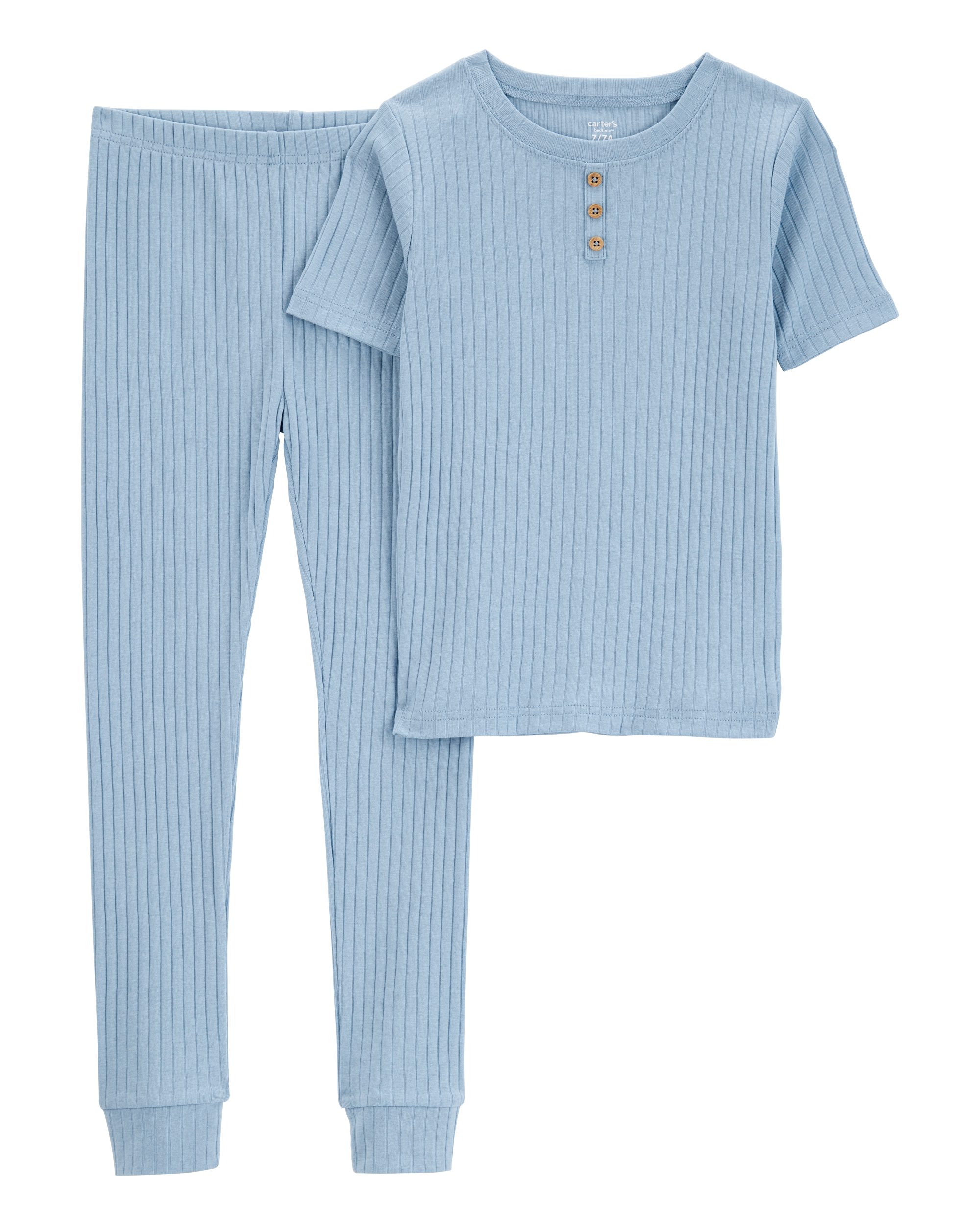 Kid Solid Ribbed Cotton Blend 2-Piece Pyjamas