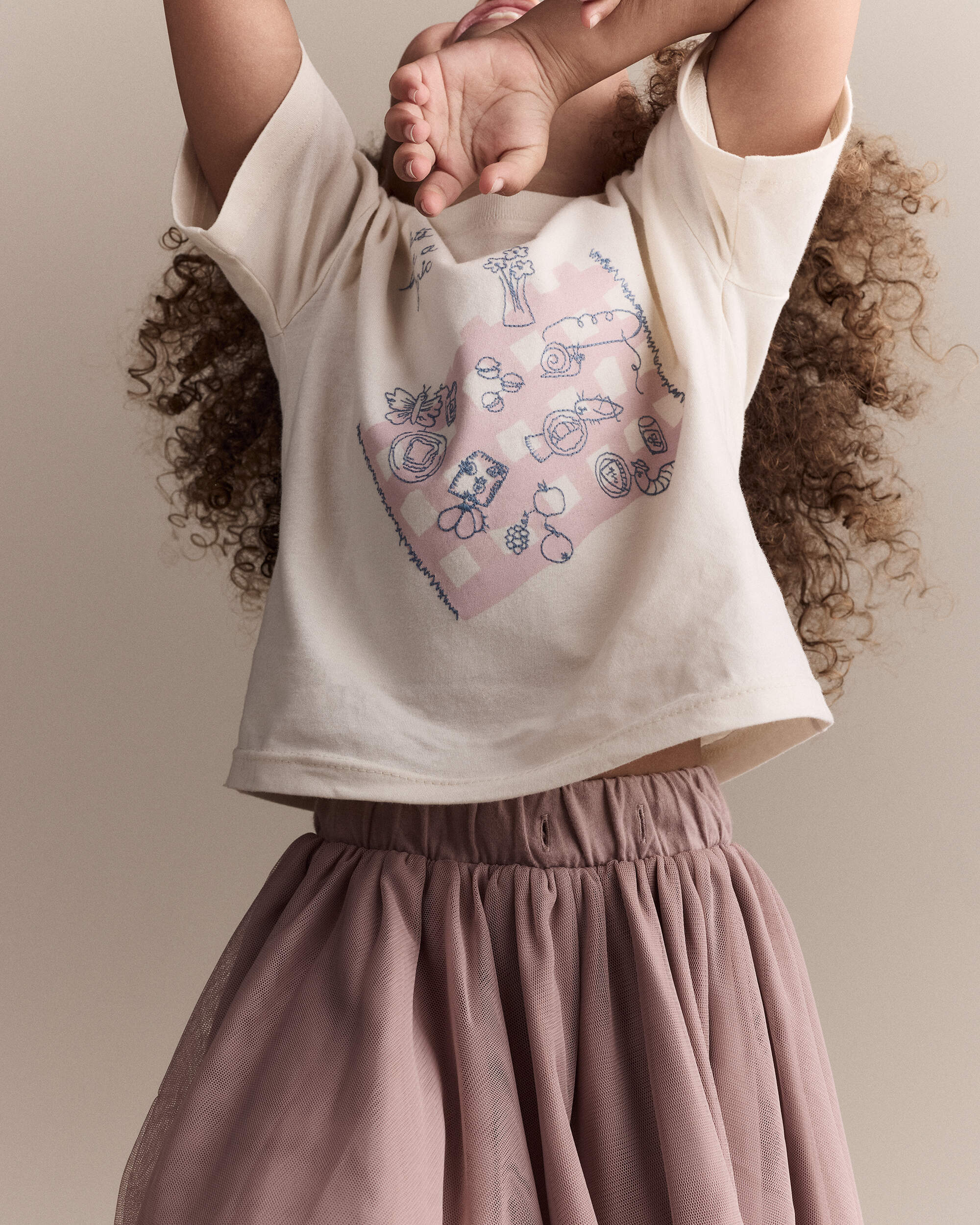 Toddler Girl Picnic Relaxed Graphic Tee - Cream