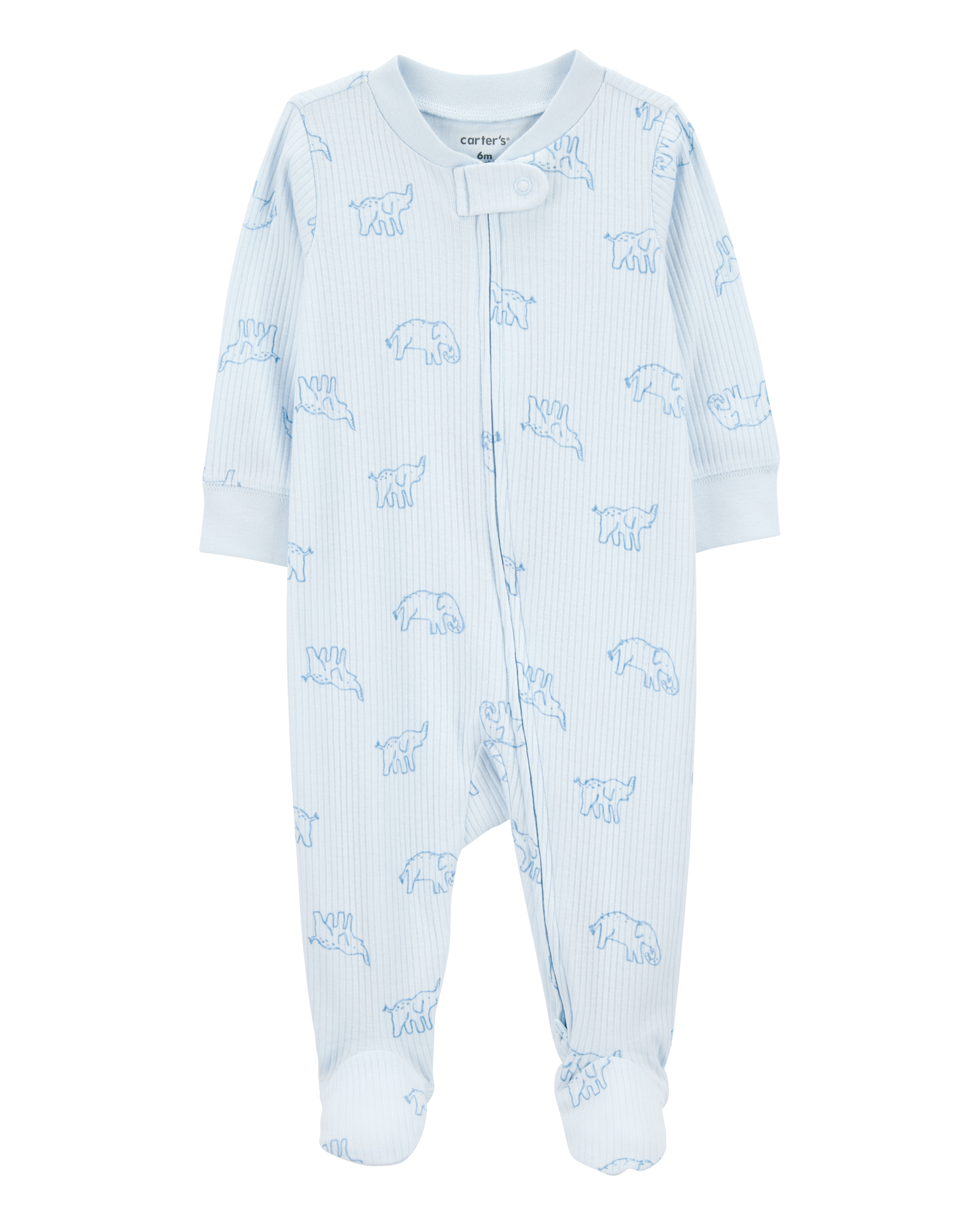 Baby Elephant Print 2-Way Zip Sleeper Pyjamas - Blue