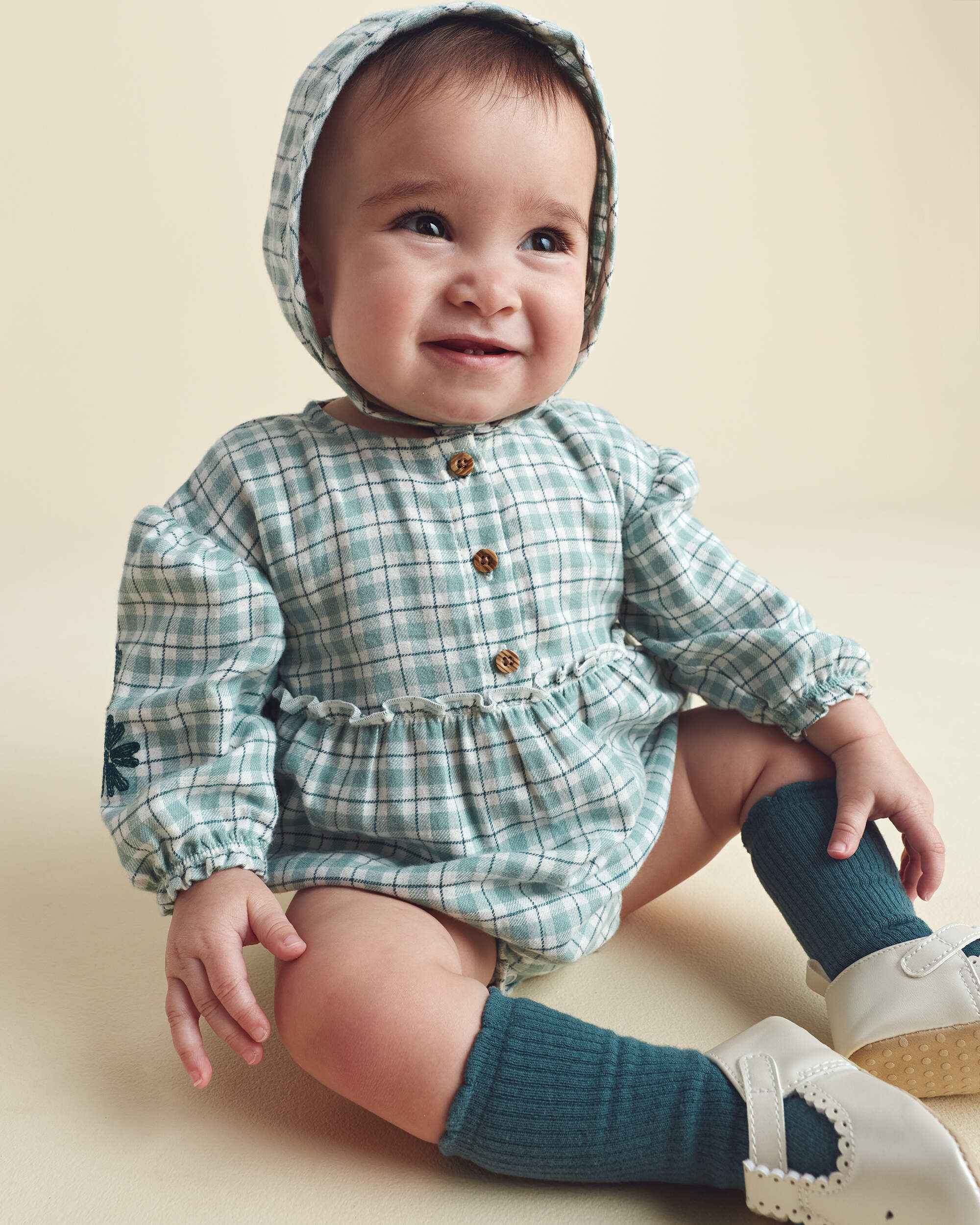 Baby Girl 3-Piece Flannel Long-Sleeve Bubble Set - Green